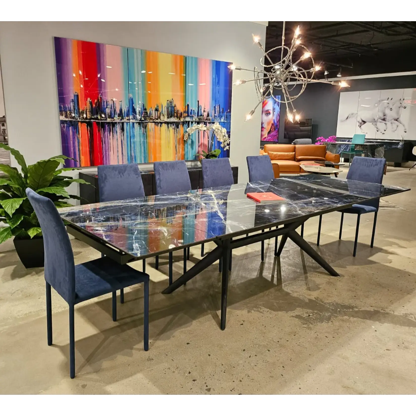 Bellini Modern Living Lago Extension Dining Table Sodalite Blue Ceramic