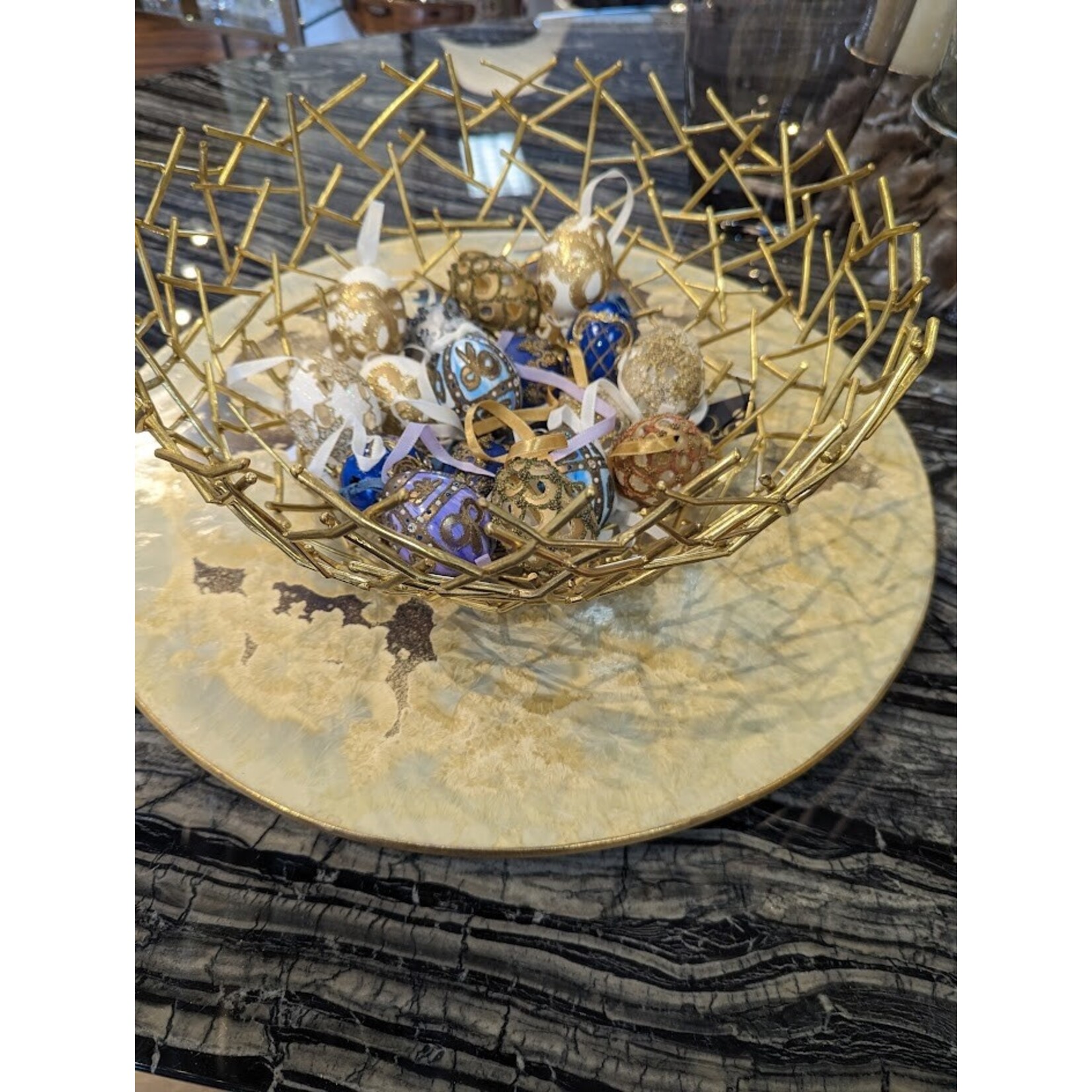 Peter Priess Gold & Red Beads Cut Out Egg