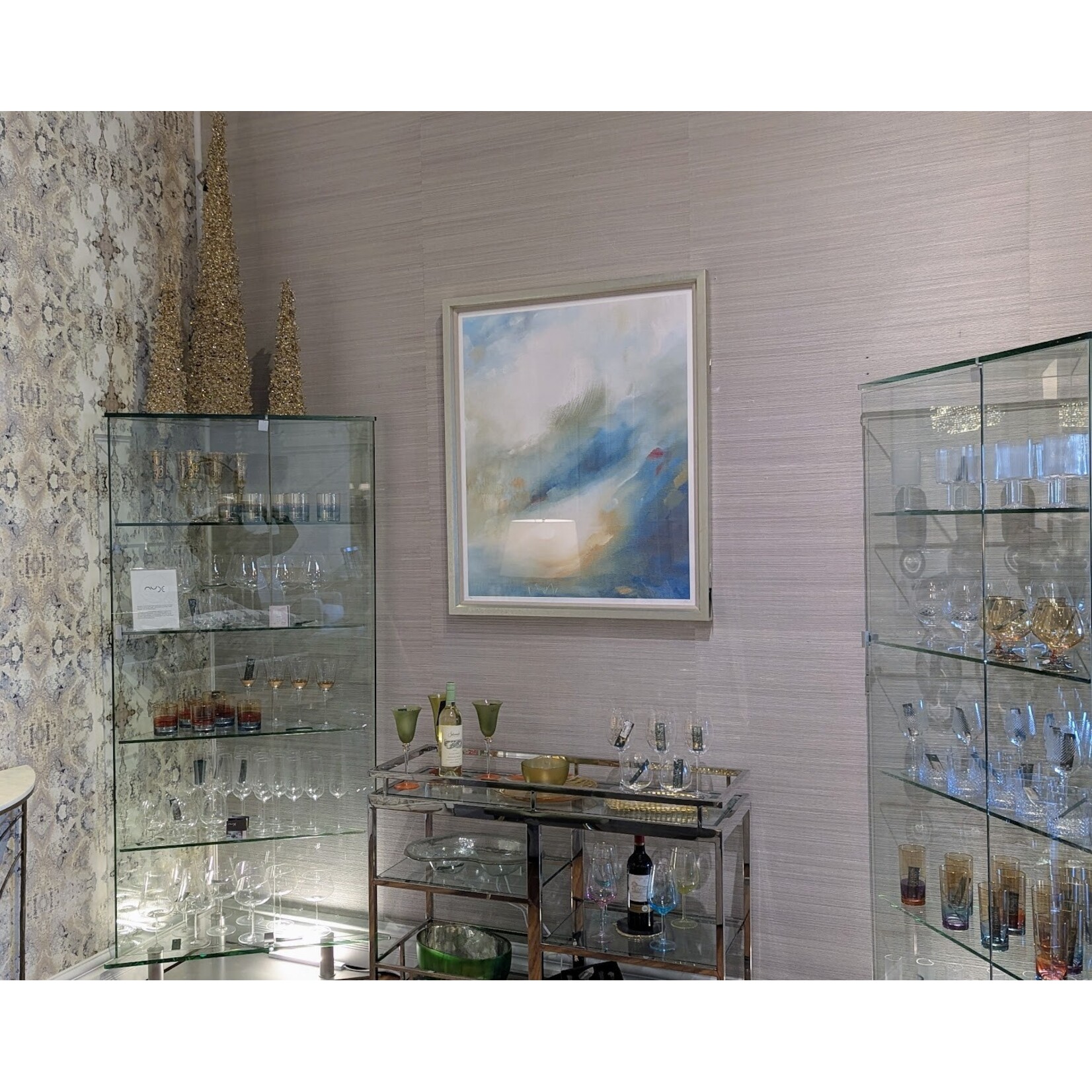 Chintaly All Glass Triangle Glass Curio with 5 Shelves