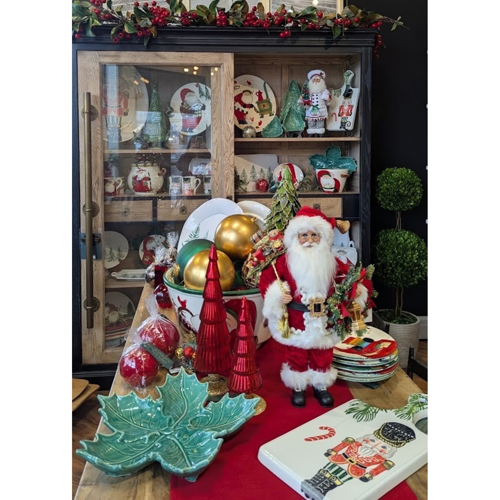 Karen Didion Originals Lighted Berry Wreath Santa