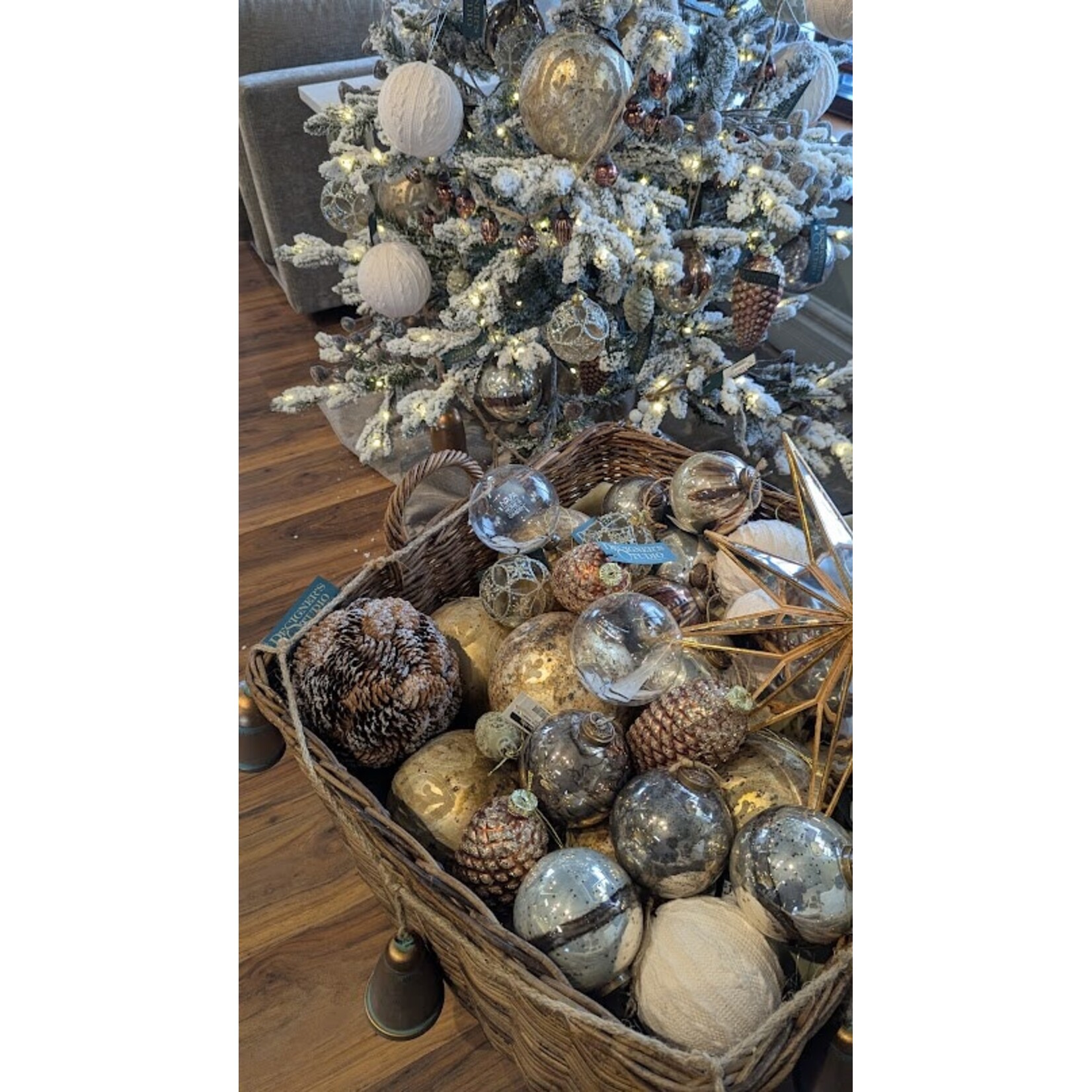 Shishi LLC Glass Ball Floral Grey Glitter Ornament 3"
