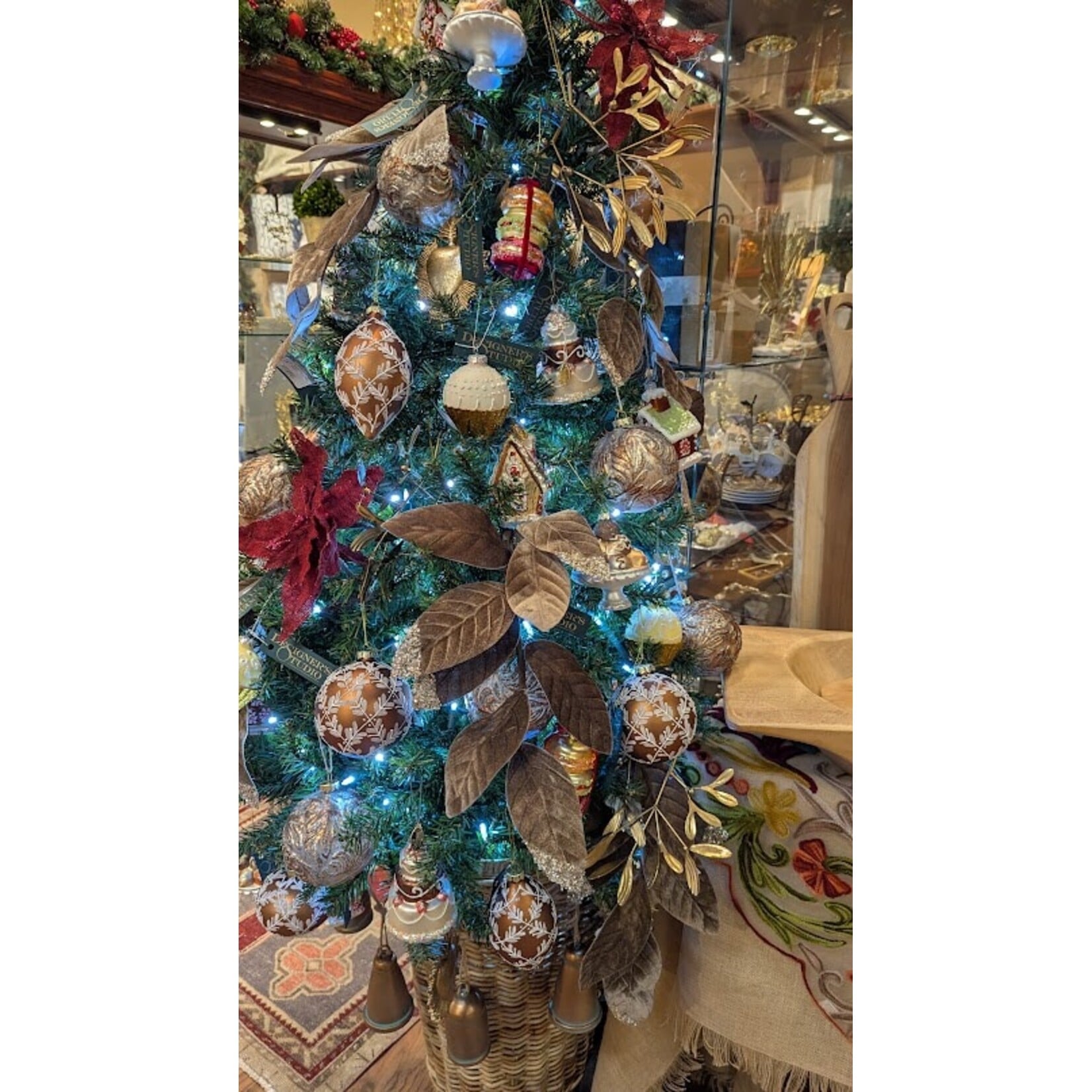 RAZ Imports Copper & White Leaf Pattern Bauble Ornament 4"