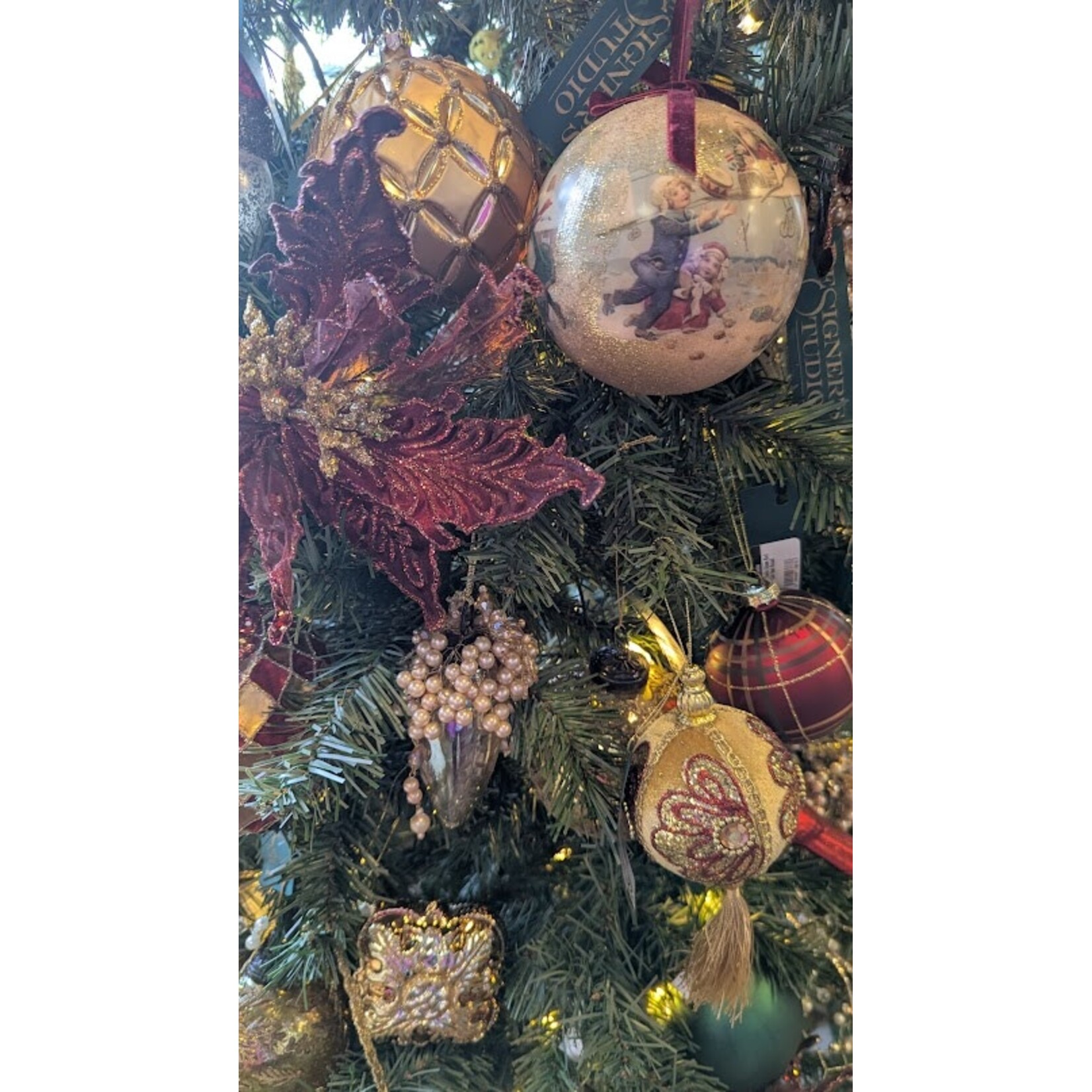 Winward Floral & Seasonal Decor Beaded Etched Glass Finial Ornament 4"