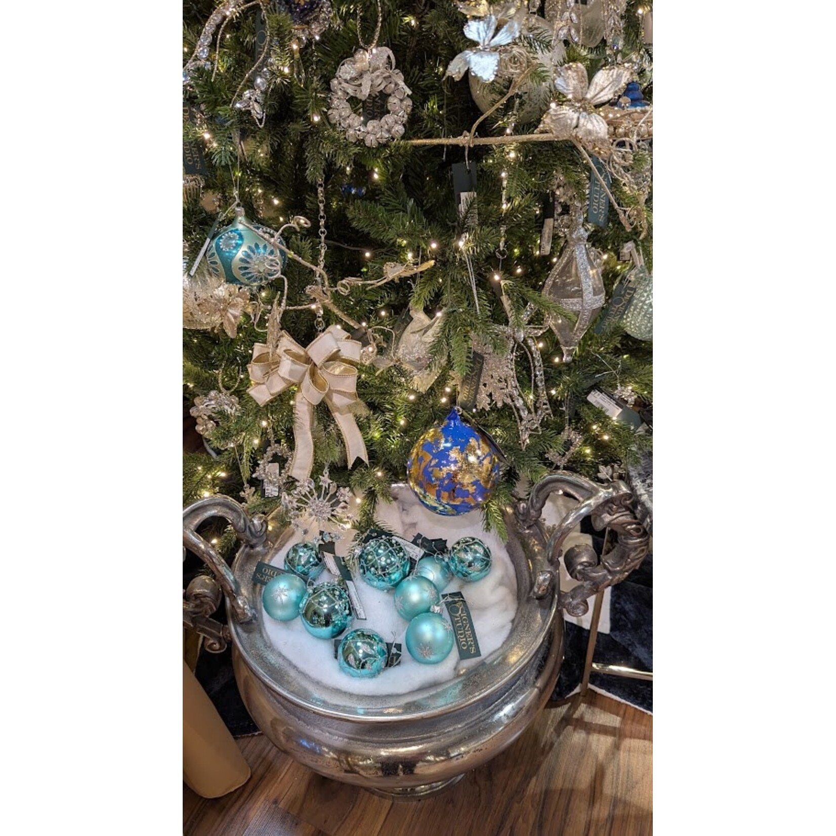 Katherine's Collection Glass Pirouette Green & Silver Bauble Ornament