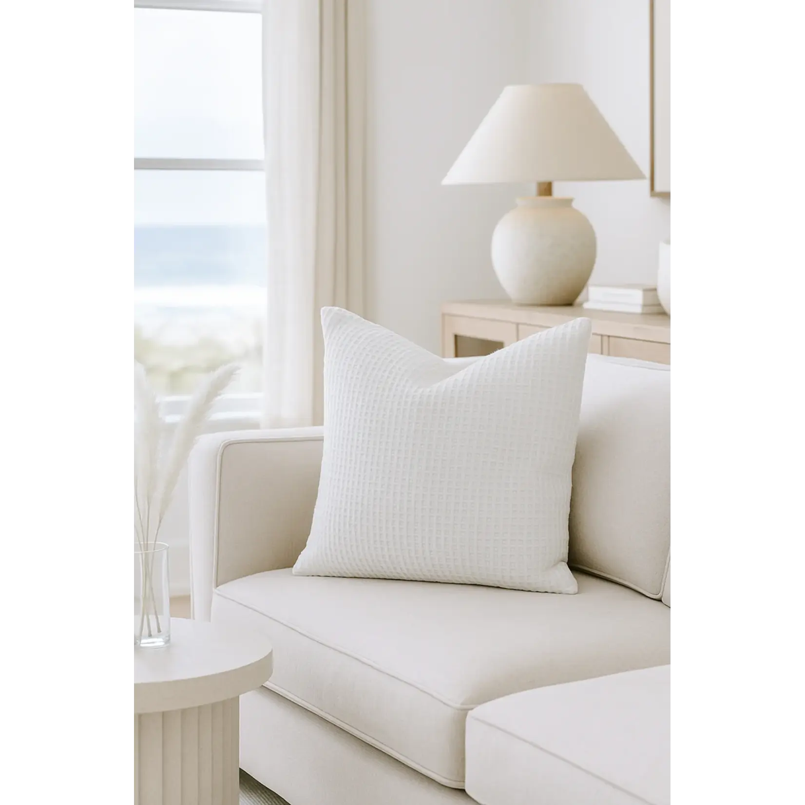 Anaya Waffle Weave Pillow White 14x20 Down Cotton