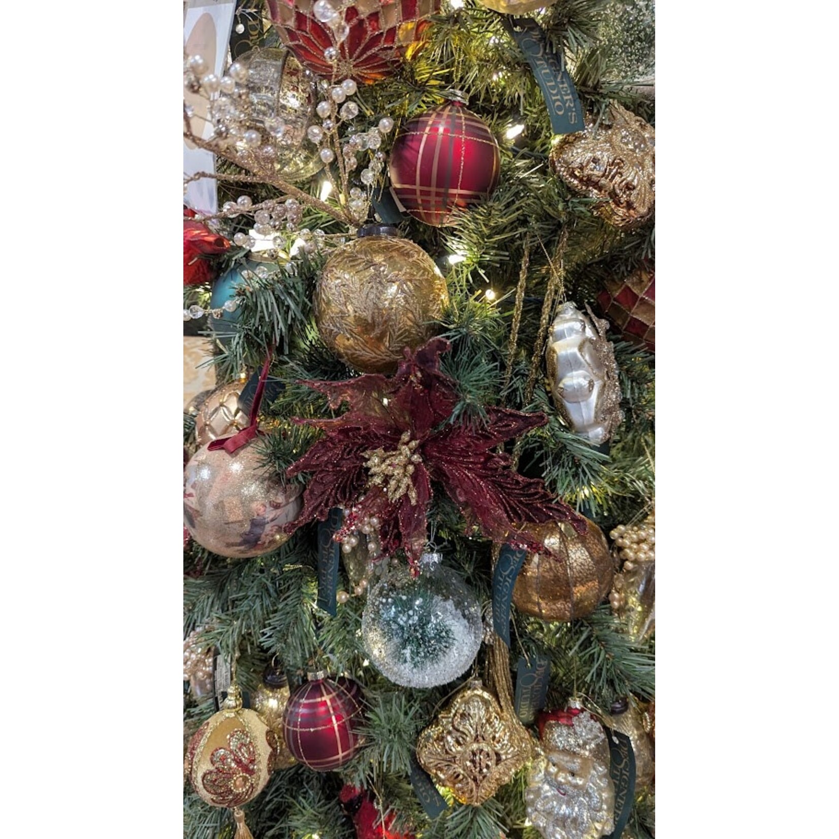 Zodax Plaid Metallic Glass Ball Ornament Red Small