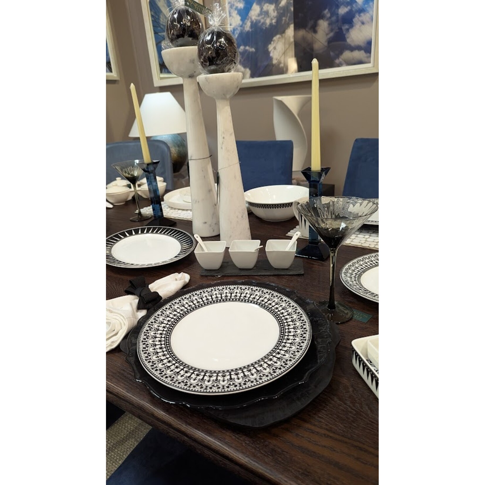 Bidk Home Swirl Glass Alabaster Black Charger Plate