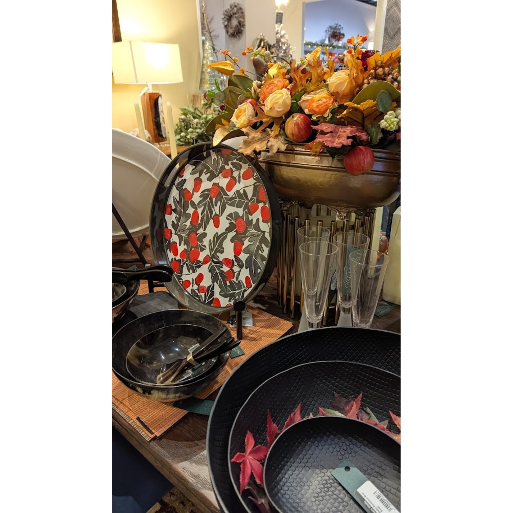 Rockflowerpaper Red Acorns 15" Round Tray