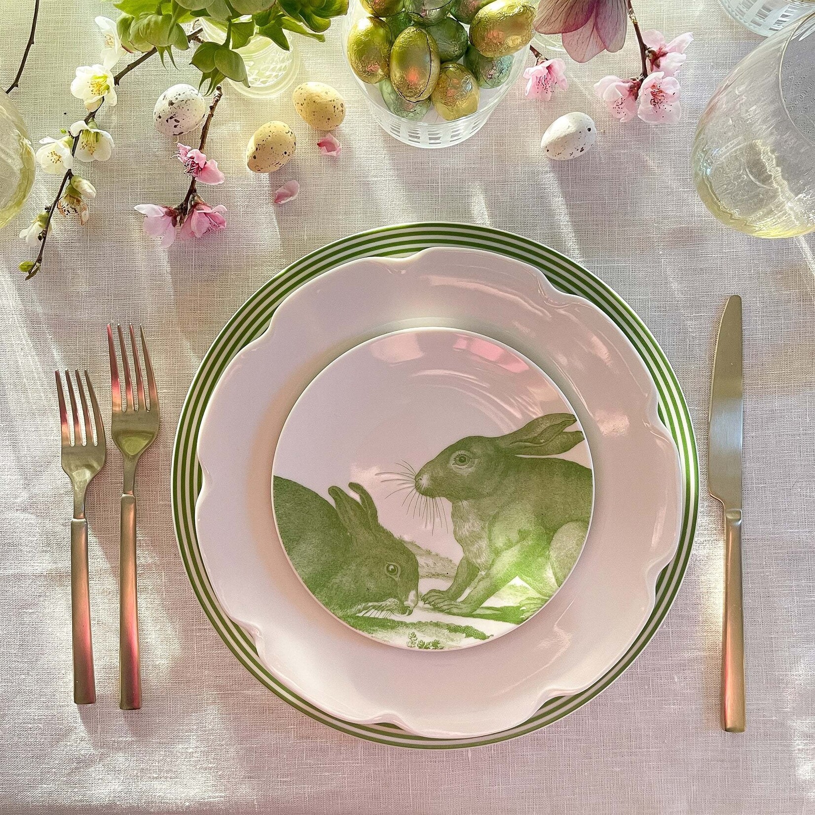 Caskata Newport Stripe Verde Rimmed Dinner Plate