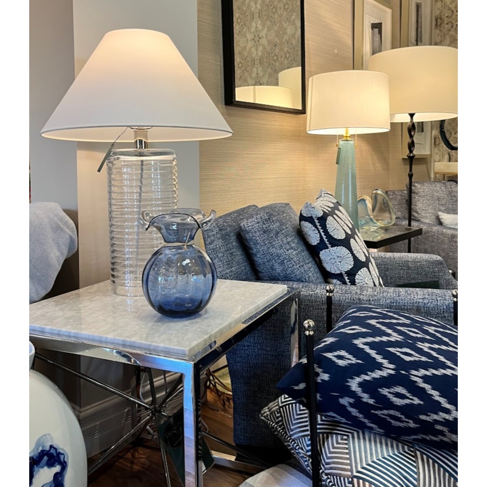 Vietri Hibiscus Glass Indigo Medium Fluted Vase