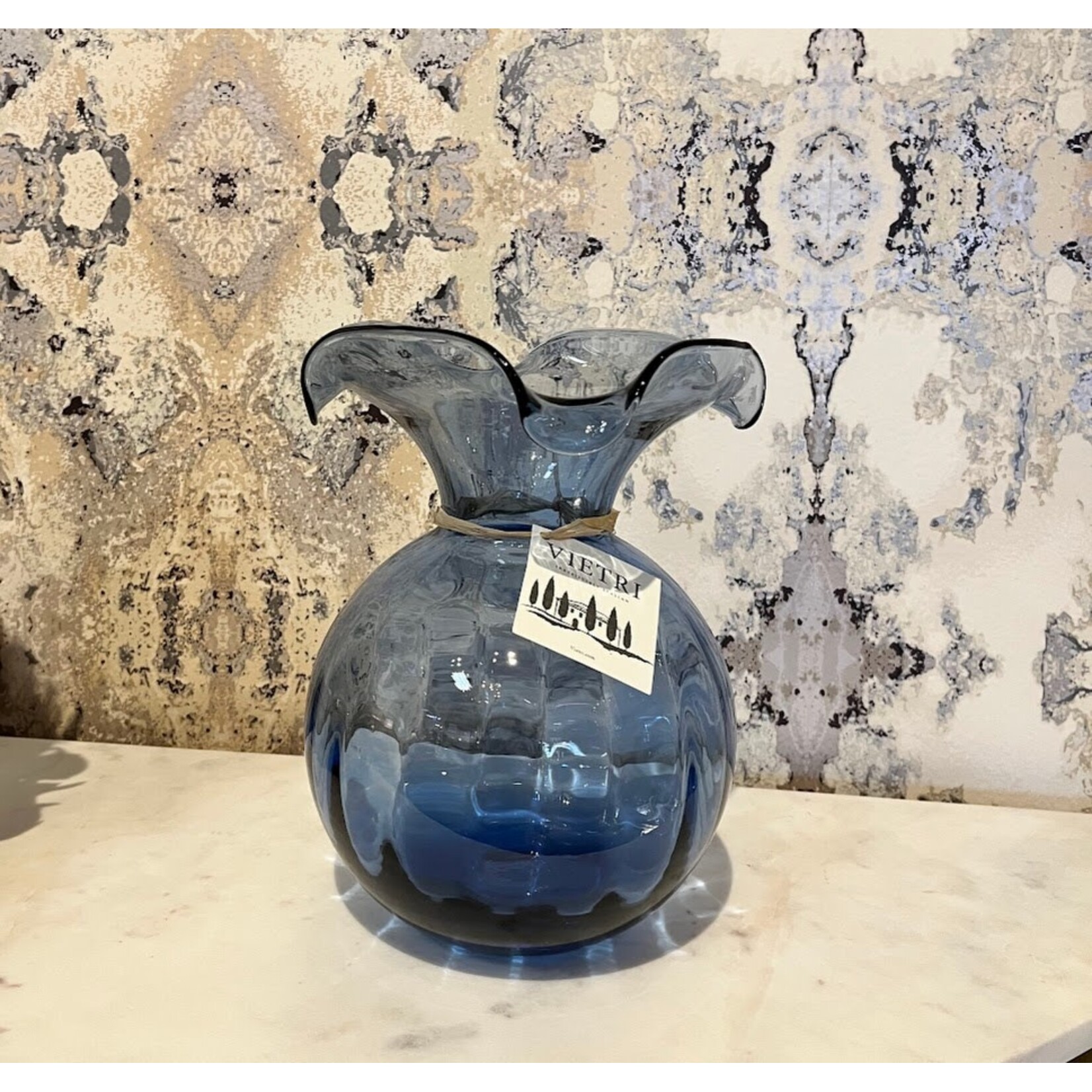 Vietri Hibiscus Glass Indigo Medium Fluted Vase