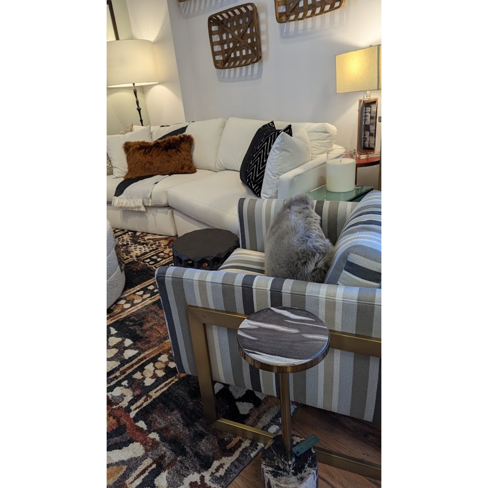 Thayer Coggin "T-Back" Lounge Chair Blue Gray Strips