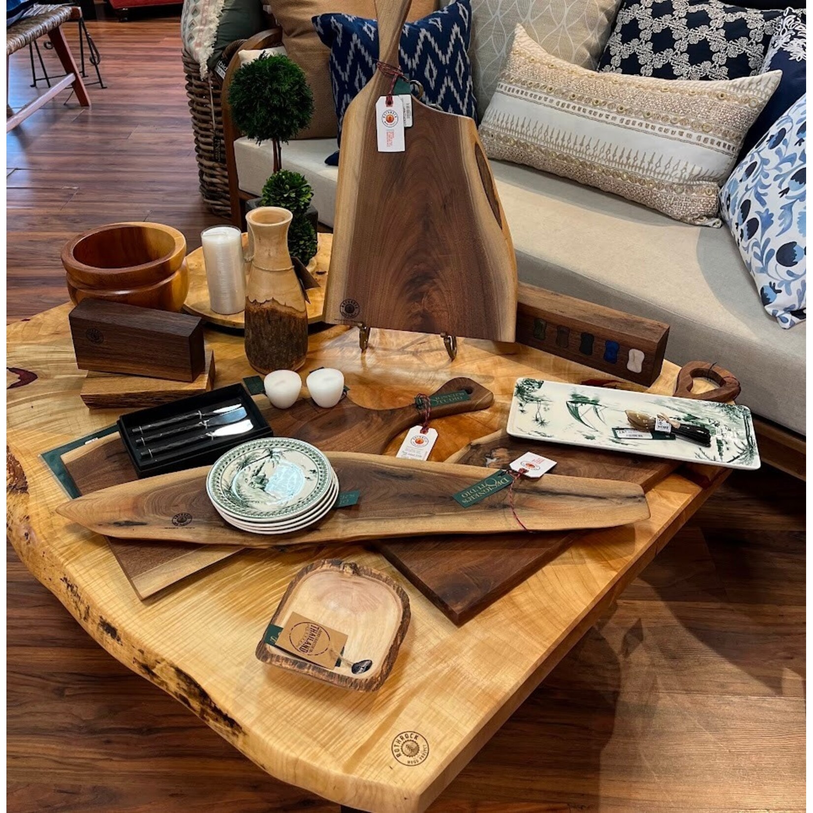 Rothrock Wood Project Figured Maple Coffee Table with Merlot Resin & Black Steel Legs