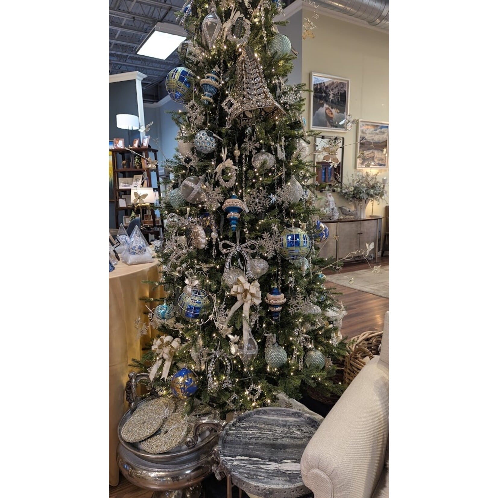 Unique Tradings Blue & Gold Plated Large Glass Ball Ornament