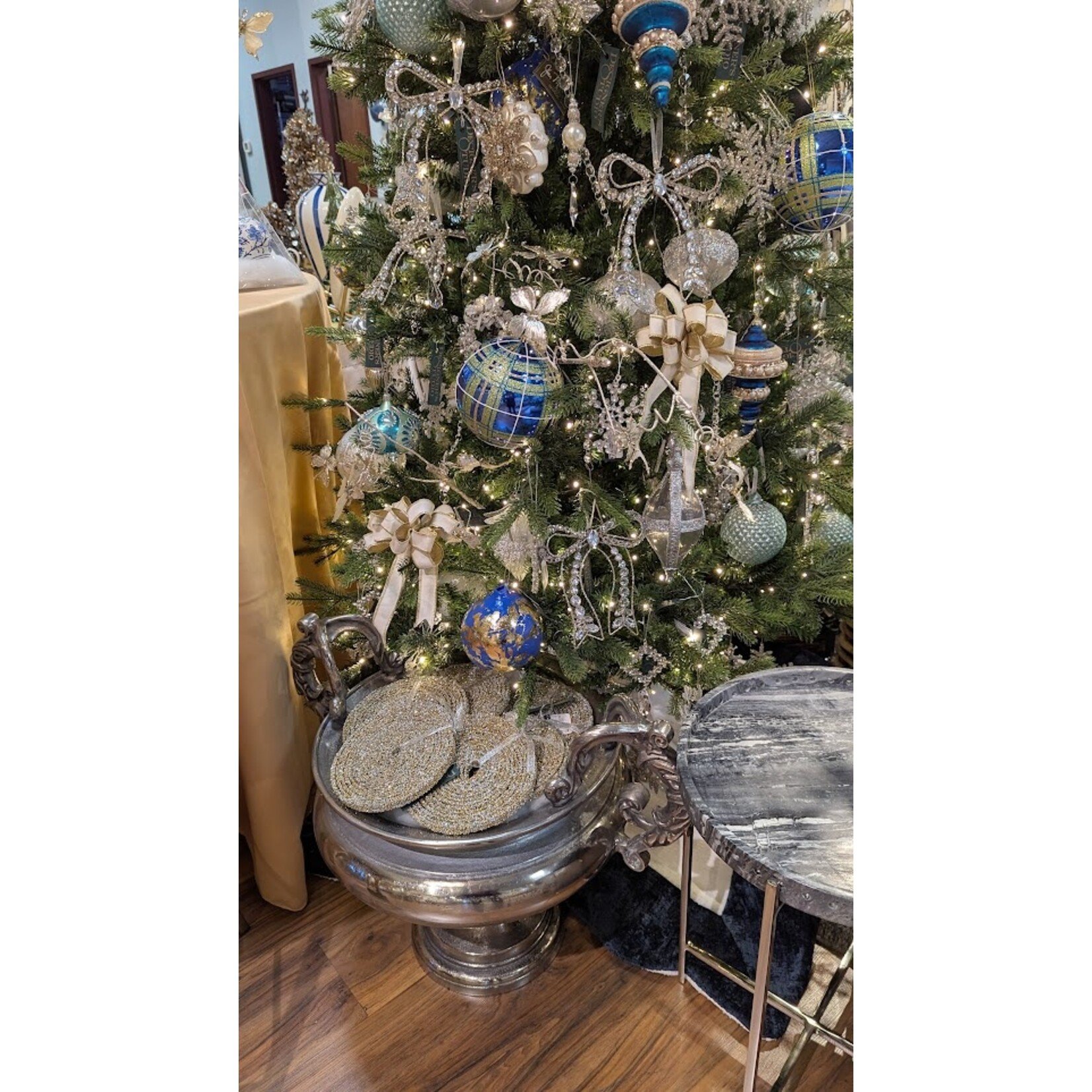 Jim Marvin Enterprises Dark Blue Dipped in Gold Glass Ball Ornament 4.72"