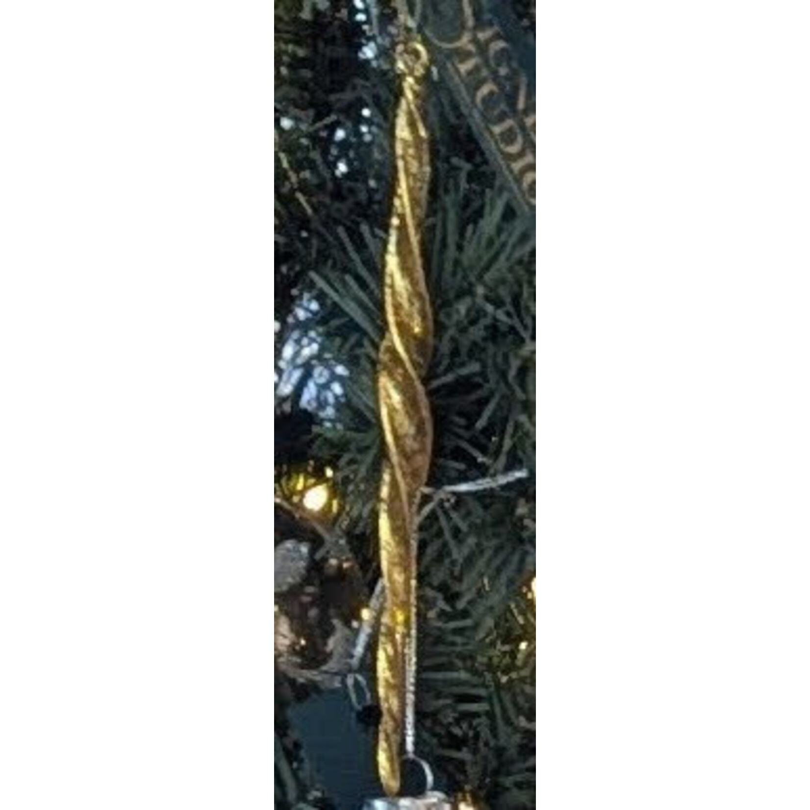 Shishi LLC Glass Whirl Leaf Gold Icicle Ornament 7"