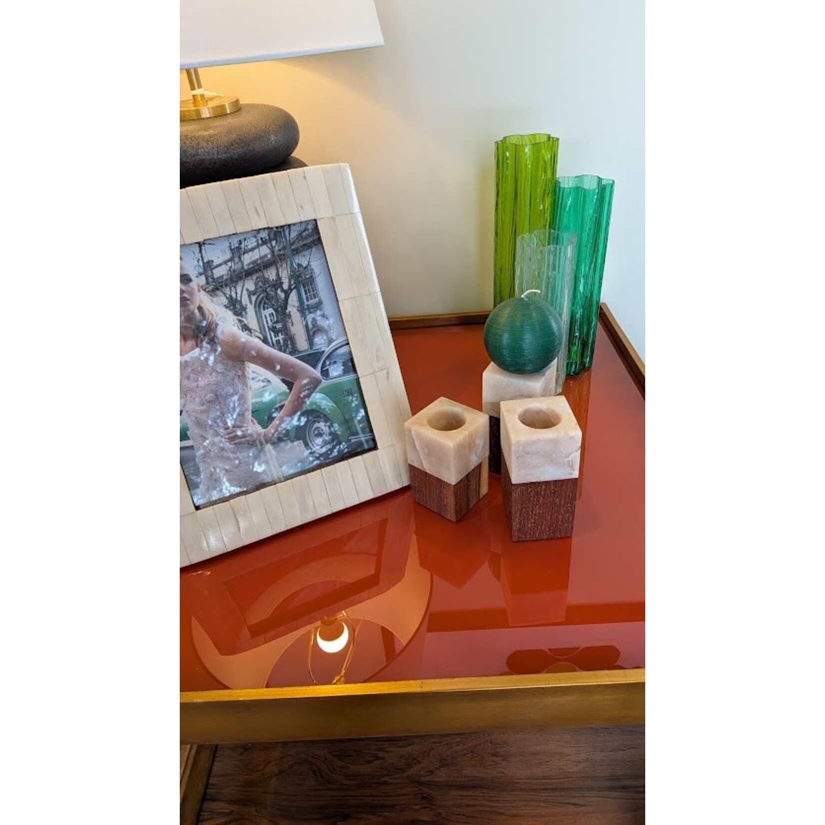 Itza Wood Stone Wood Candle Holder Small