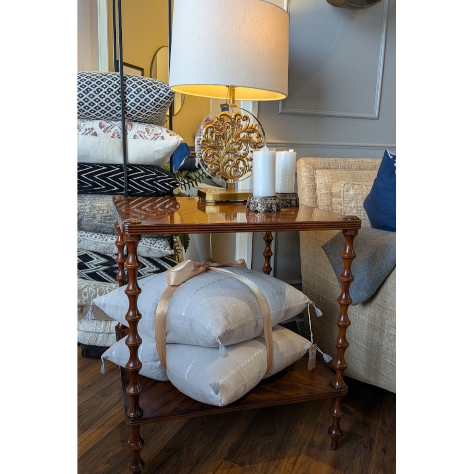 Anaya Seville Embroidered Stripe So Soft Linen 20x20 Pillow with Insert