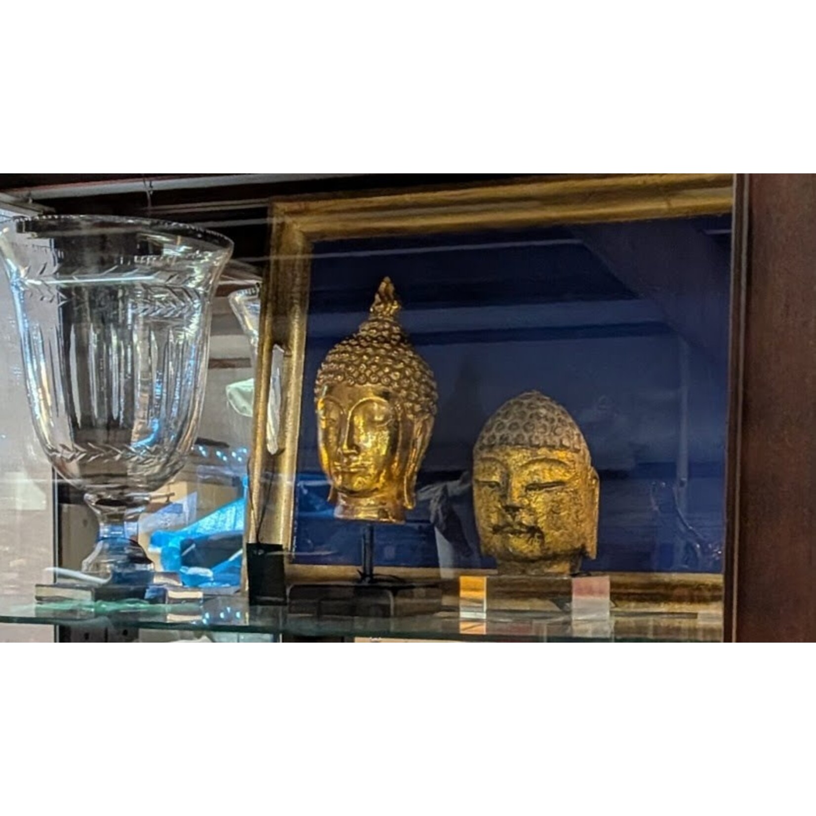 Two's Company Stone Buddha Head on Glass Stand