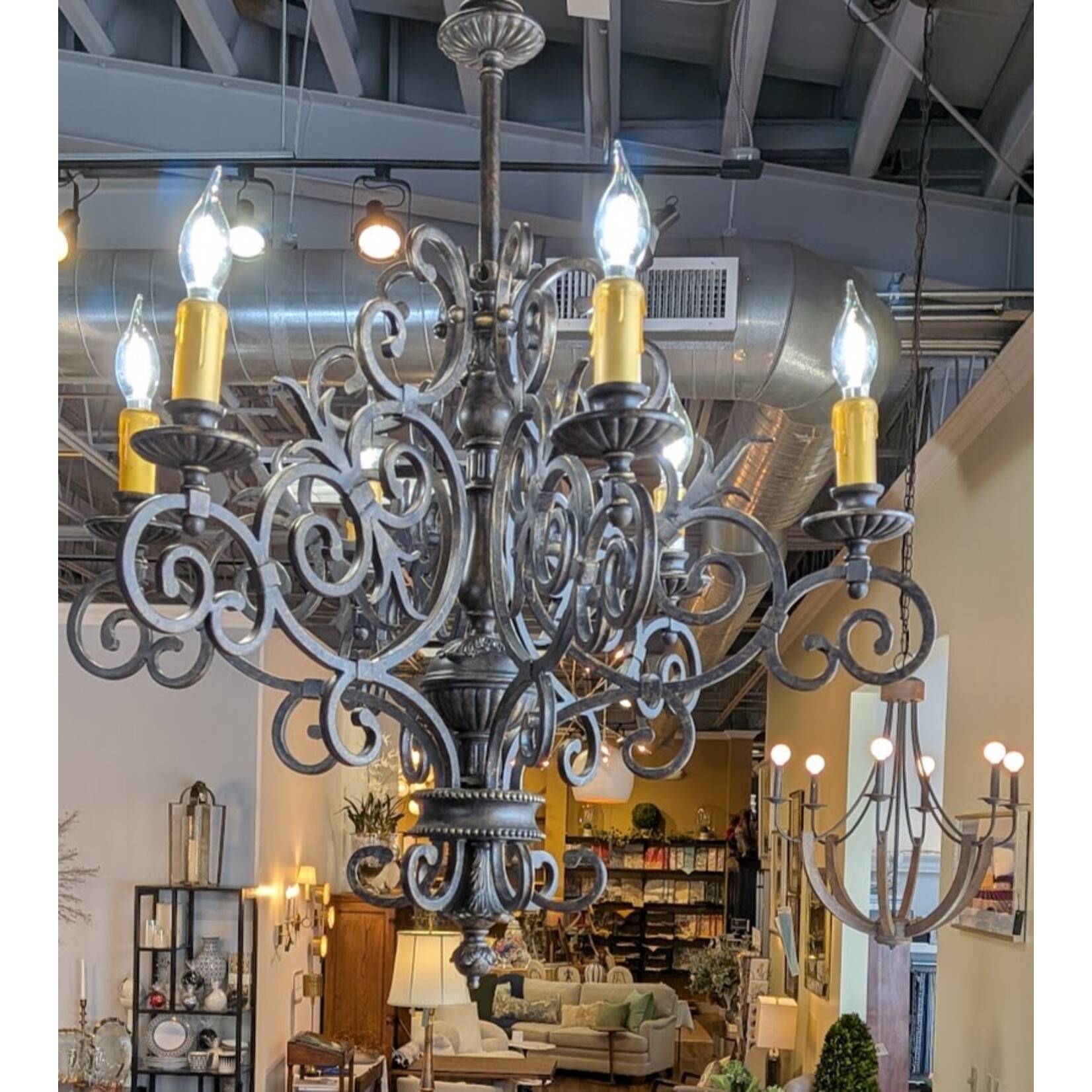 Designer's Studio Bronze Iron Scrollwork 6 Light Chandelier