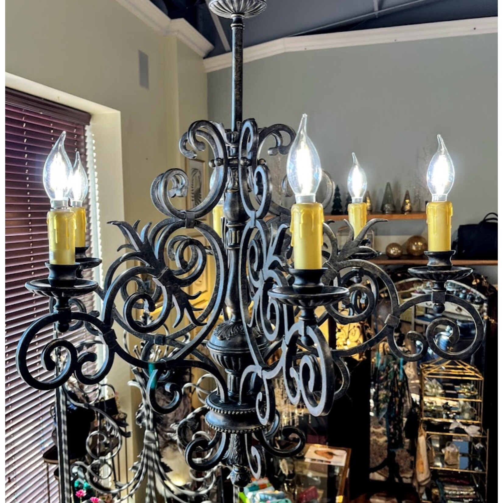 Designer's Studio Bronze Iron Scrollwork 6 Light Chandelier