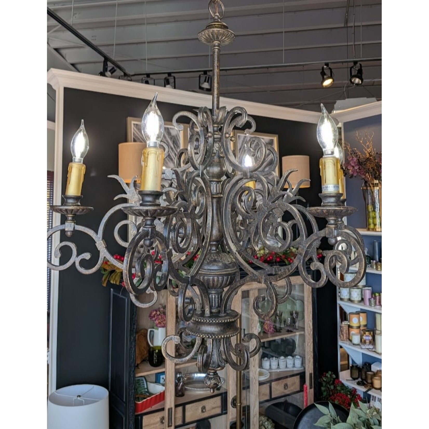 Designer's Studio Bronze Iron Scrollwork 6 Light Chandelier