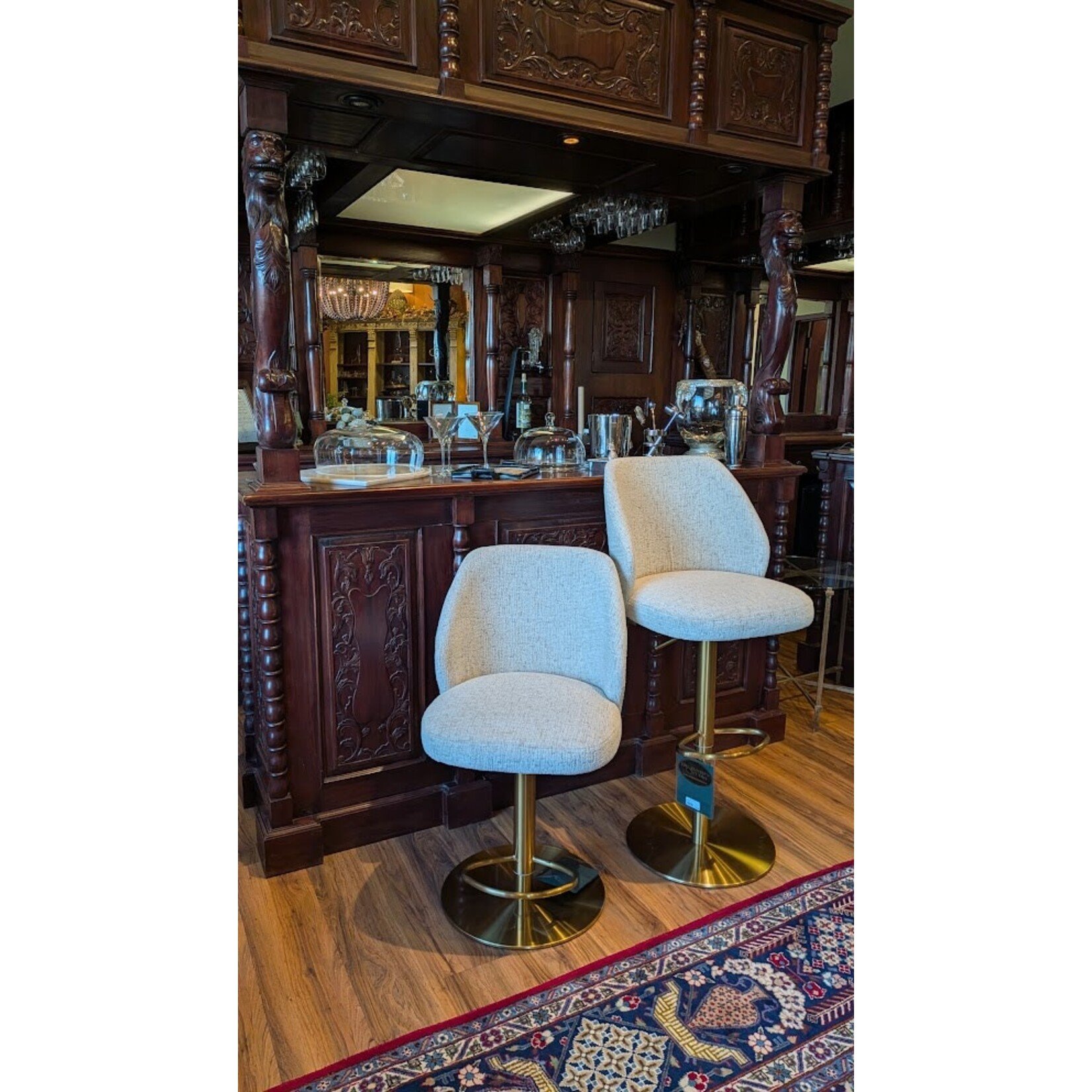 Stone International Tessa Hydraulic Stool Porse Fabric Satin Brass Base