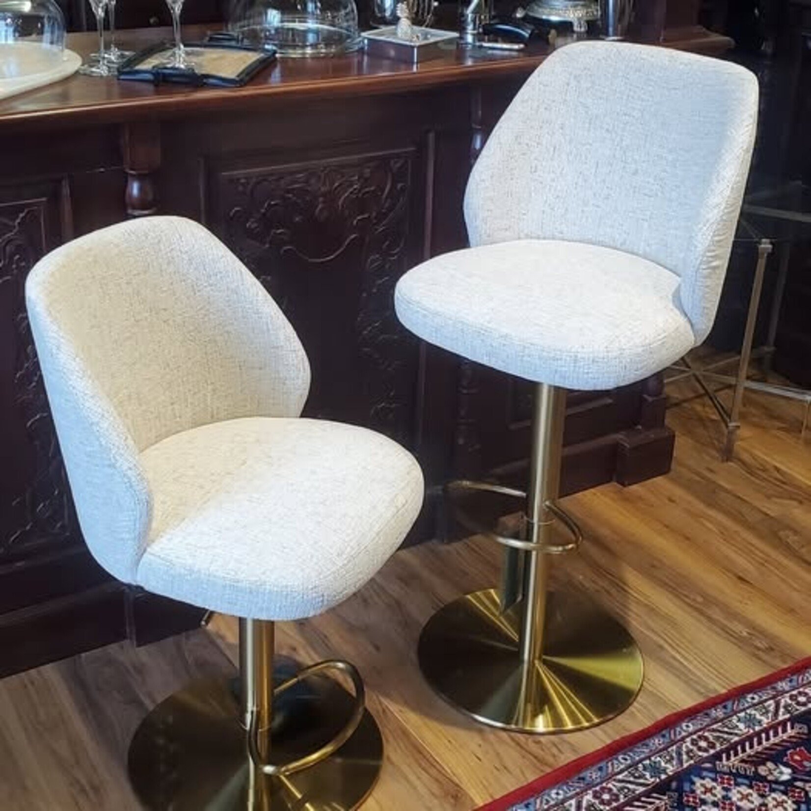 Stone International Tessa Hydraulic Stool Porse Fabric Satin Brass Base