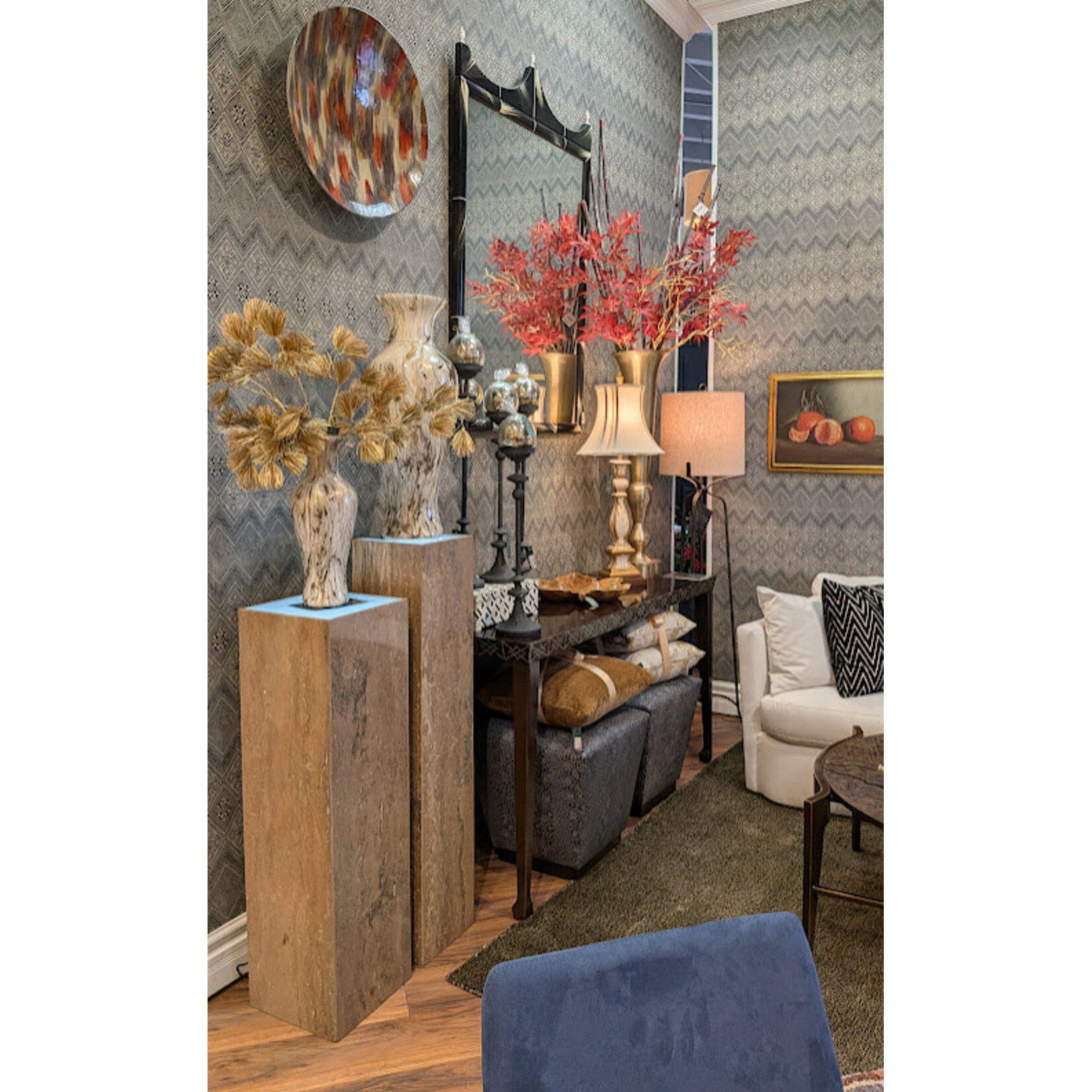 Stone International Lighted Walnut Travertine  Pedestal 10"x10"x47"