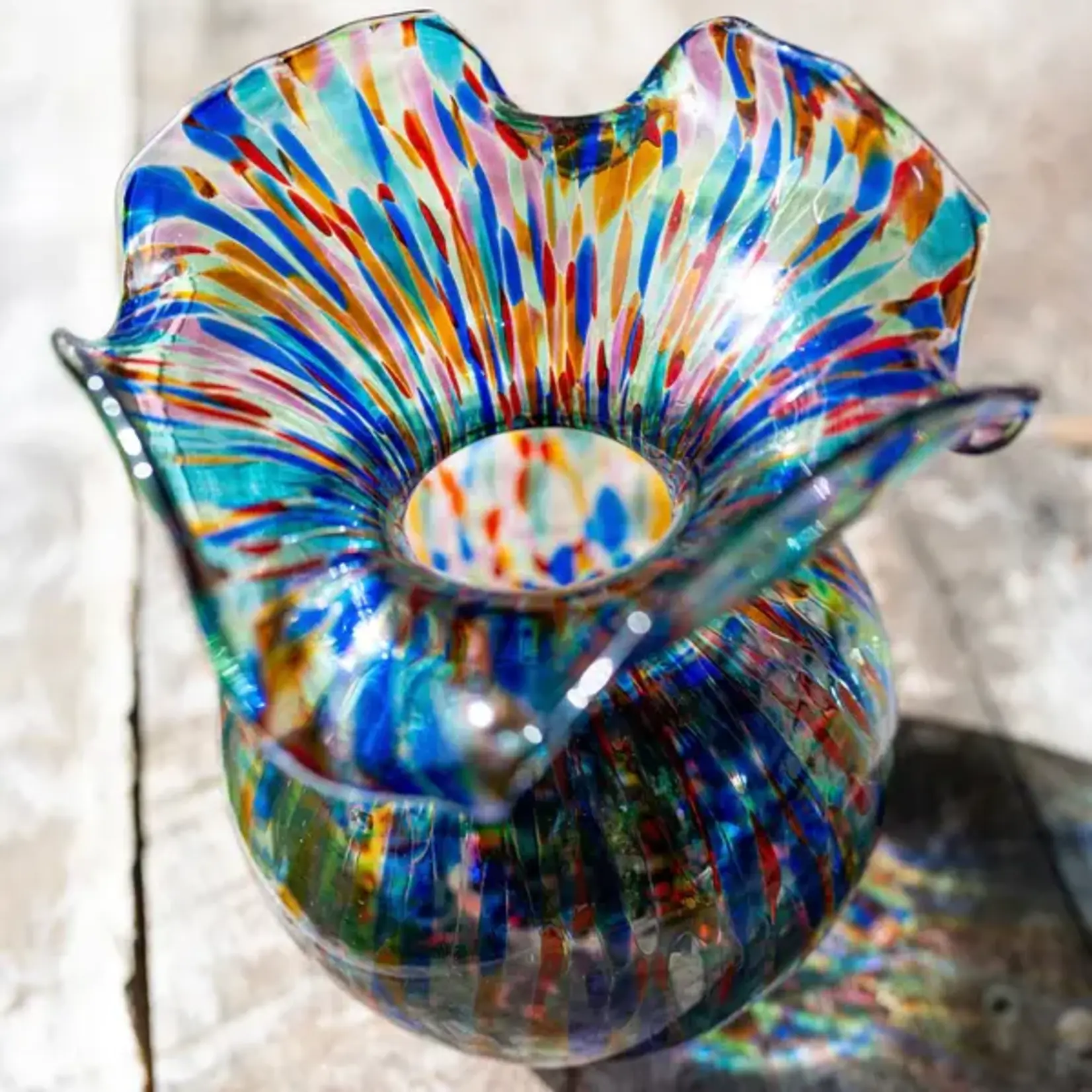 Vietri Hibiscus Glass Carnevale Vase