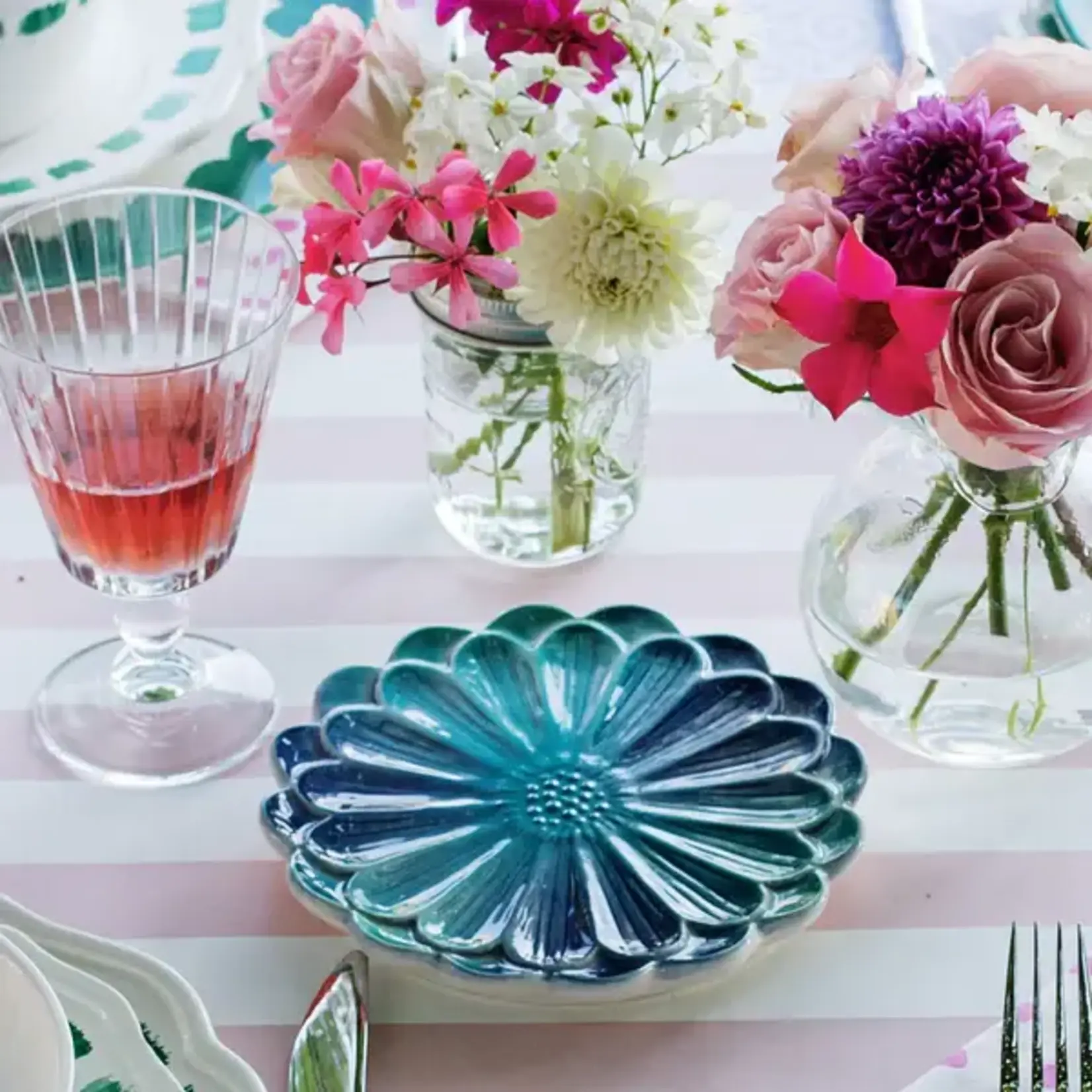 Vietri Lisbon Cobalt and Aqua Flower Cocktail Plate