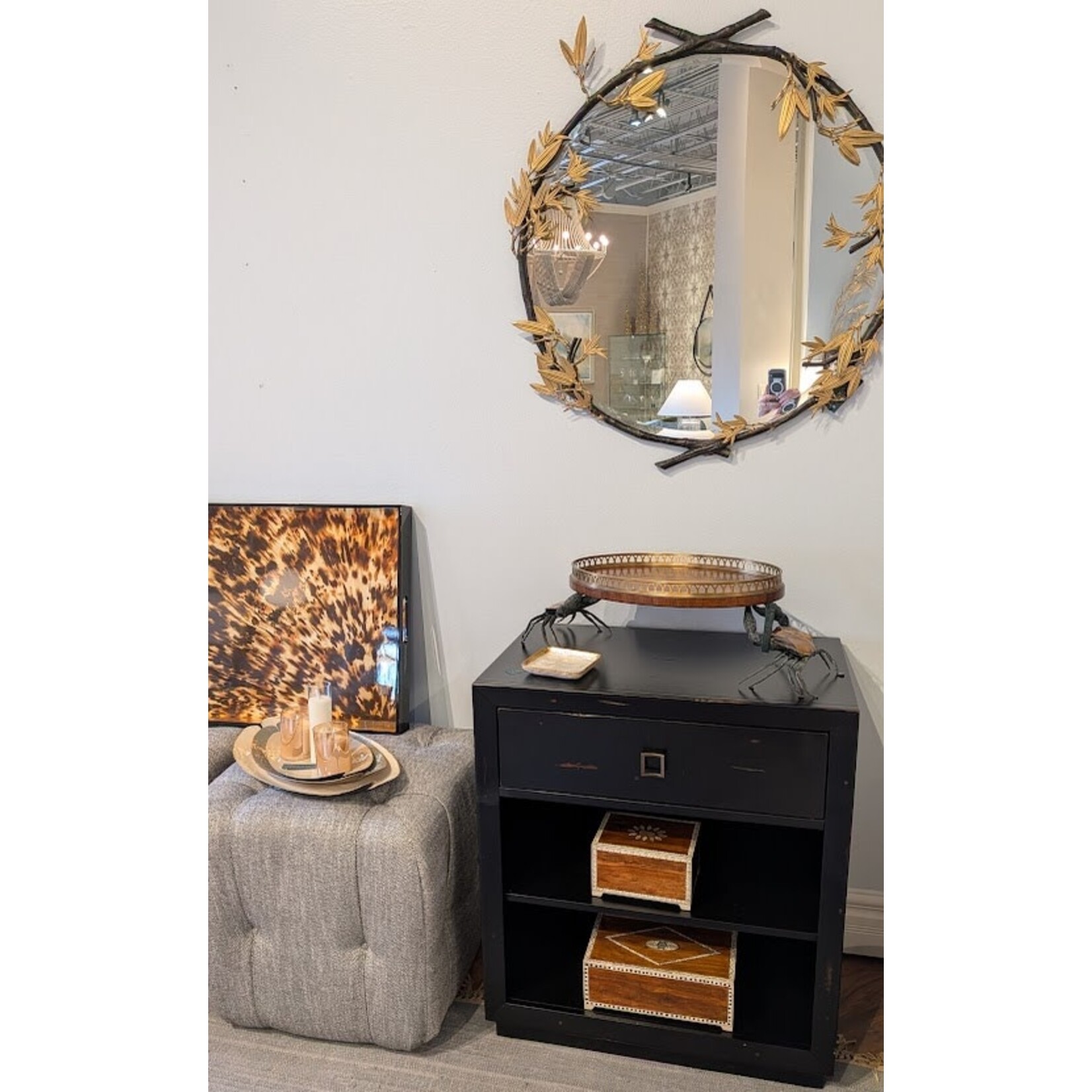 Maitland Smith Brass Crab & Marquetry Serving Tray