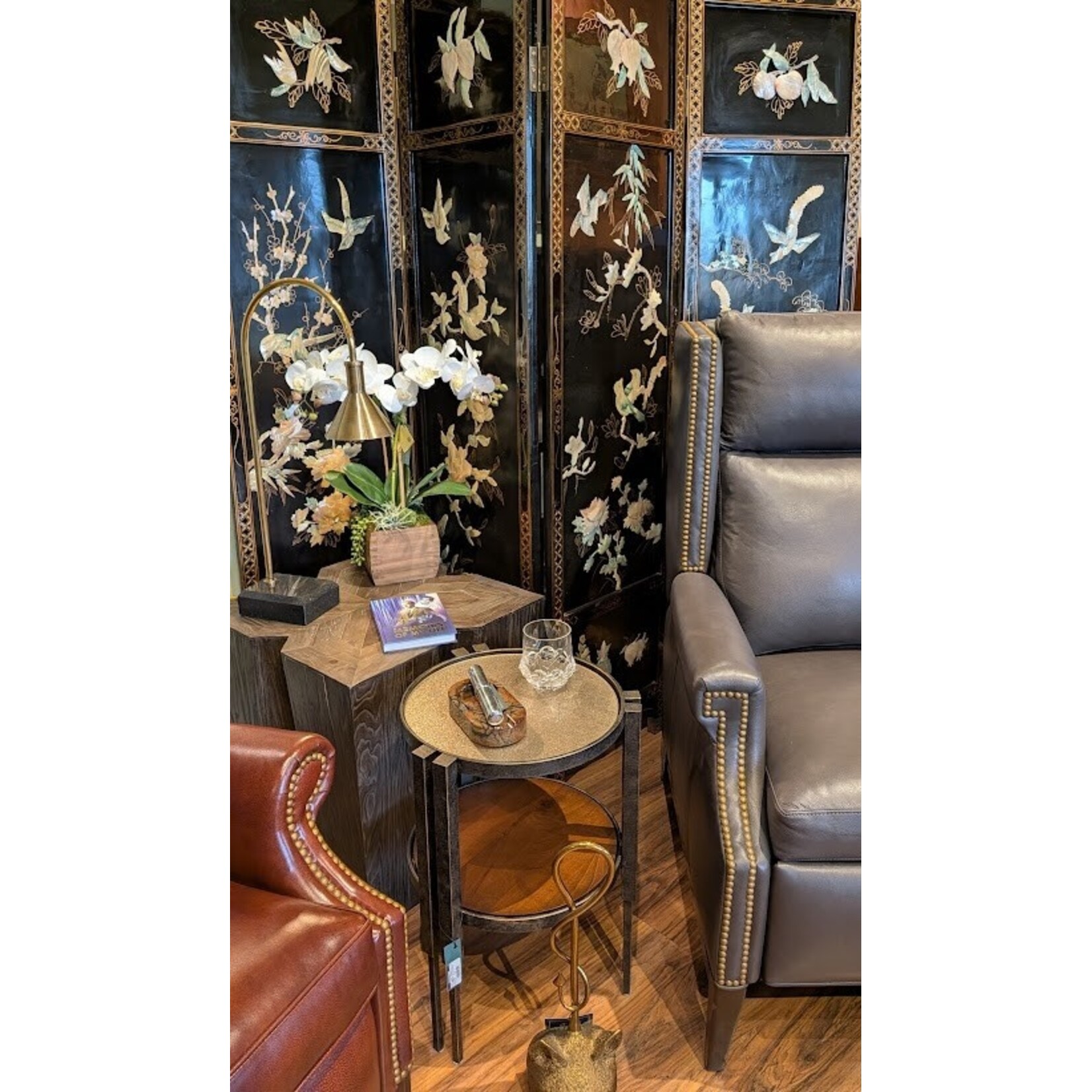 Charleston Forge Crawford Drink Table with Marrone Antico Finish & Gold Fleck Glass Top