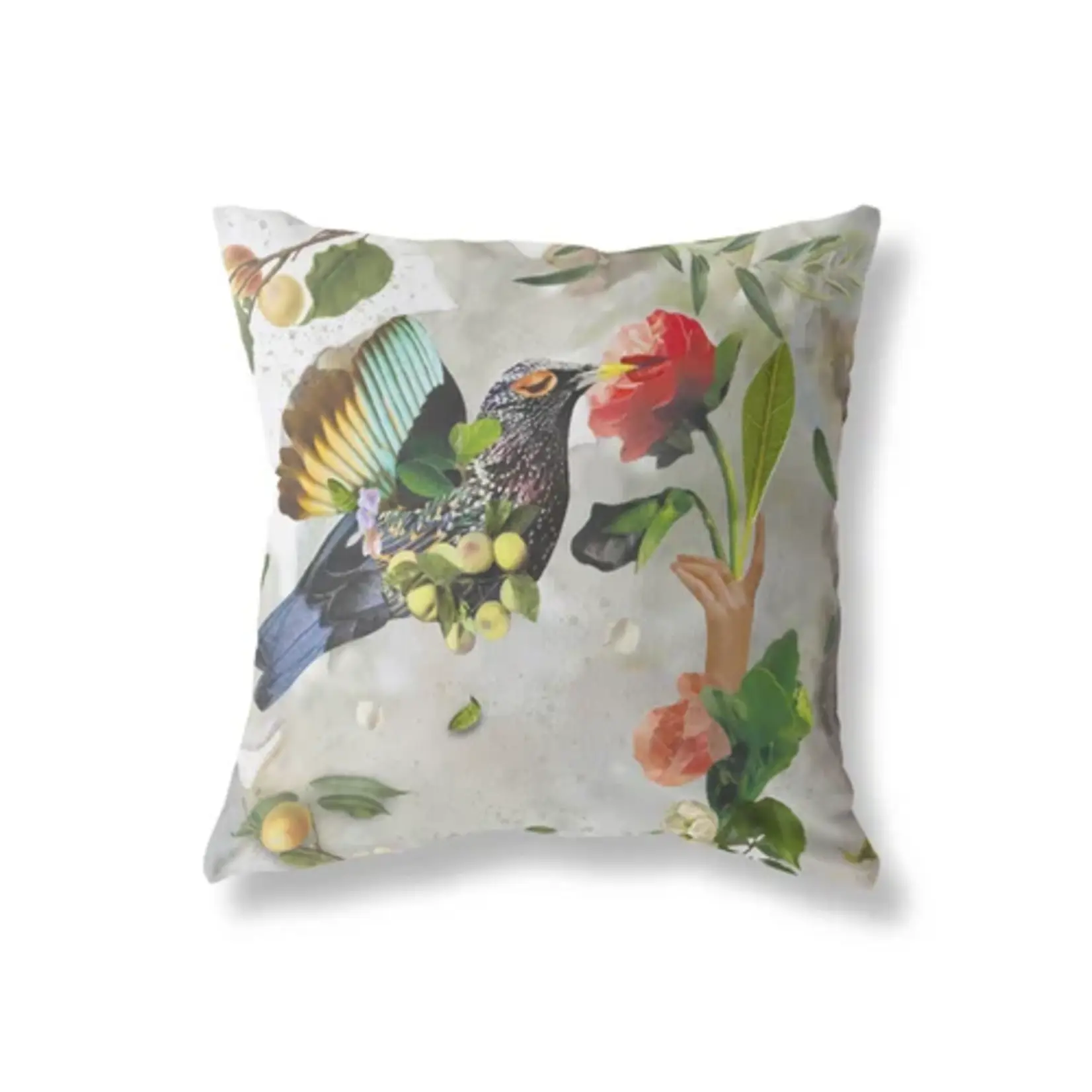 Sasha Parfenova Bird's Kiss Pillow in Silver Gray 20"x20"