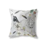 Sasha Parfenova Garden Bird Pillow in Silver Teal 20"x20"