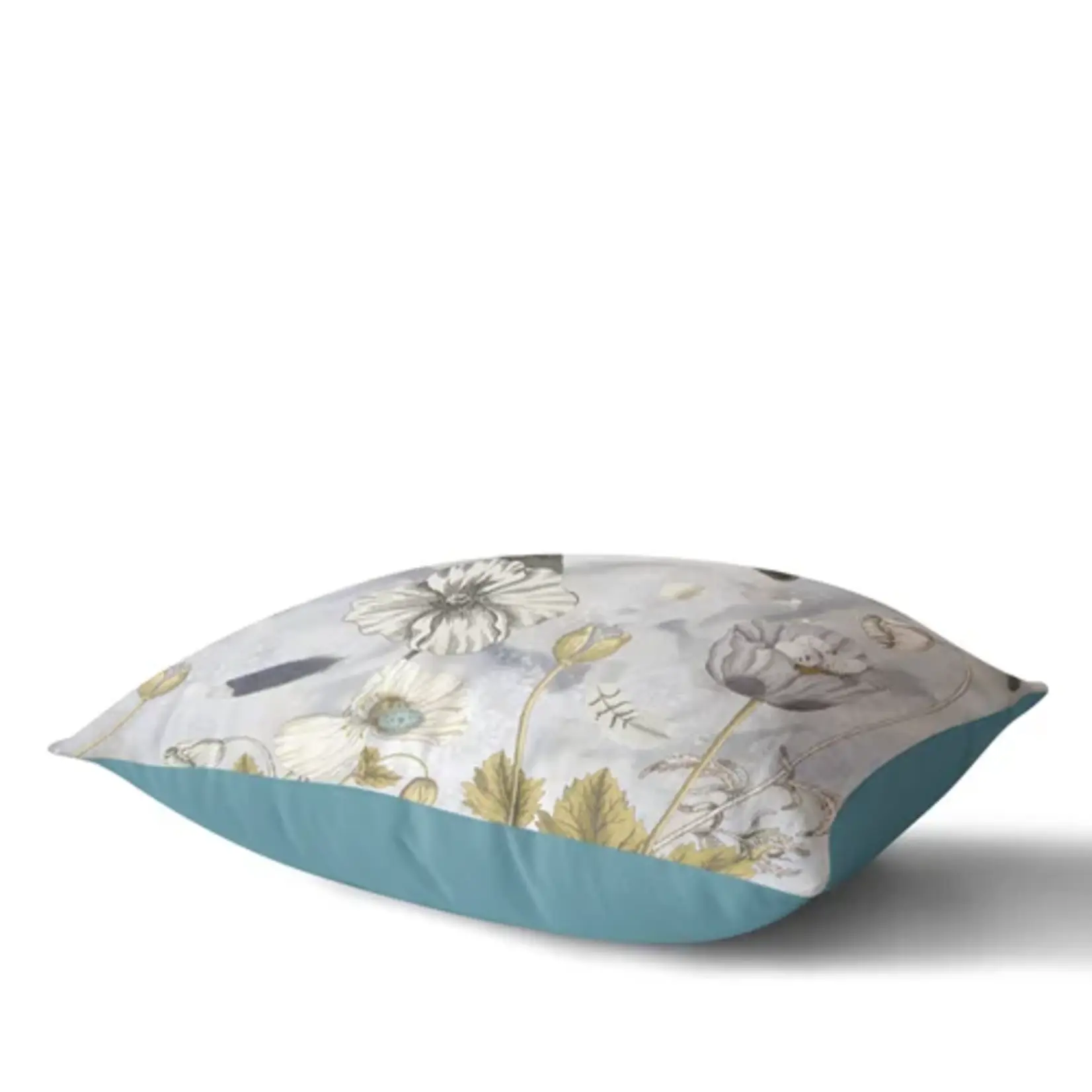 Sasha Parfenova Garden Bird Pillow in Silver Teal 20"x20"