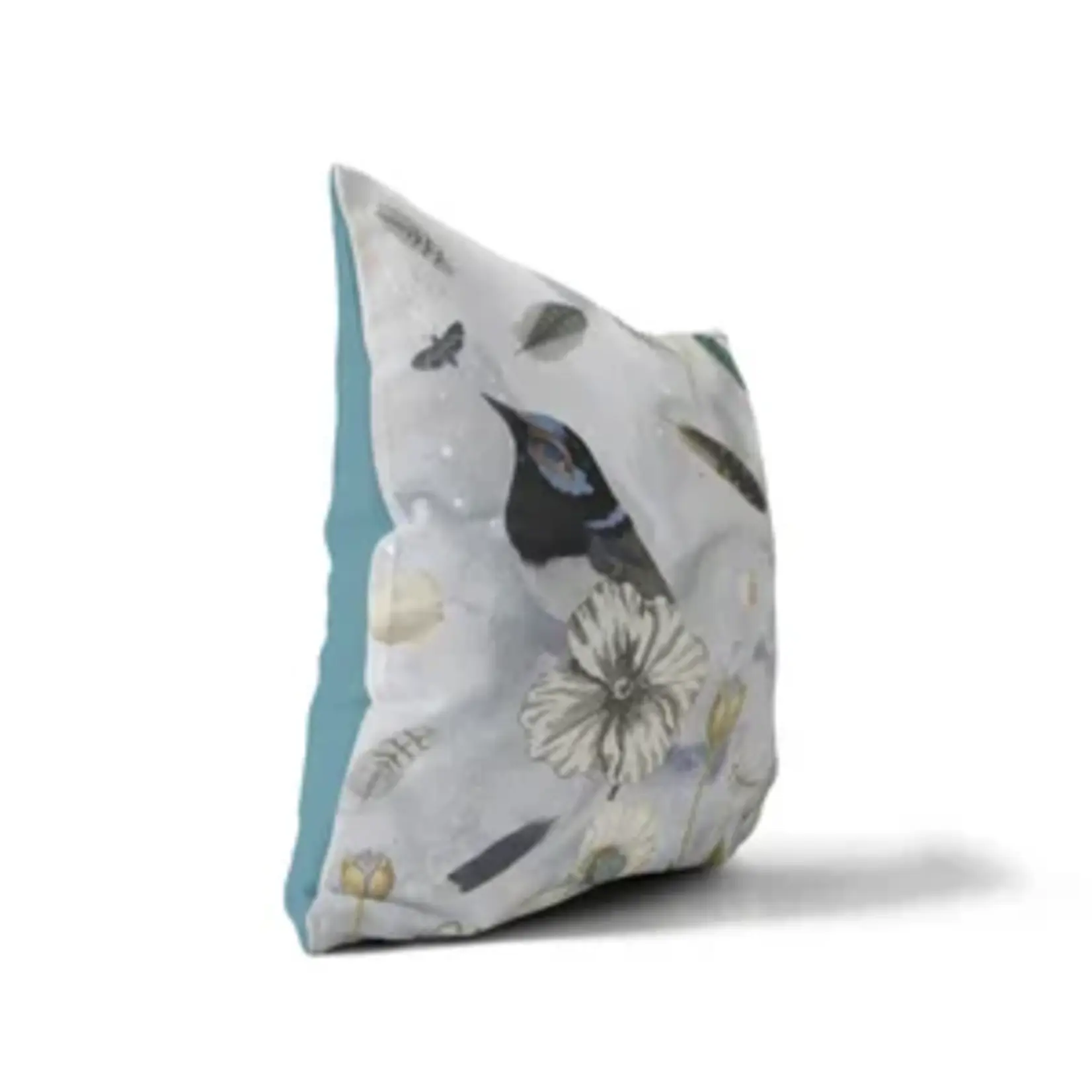 Sasha Parfenova Garden Bird Pillow in Silver Teal 20"x20"