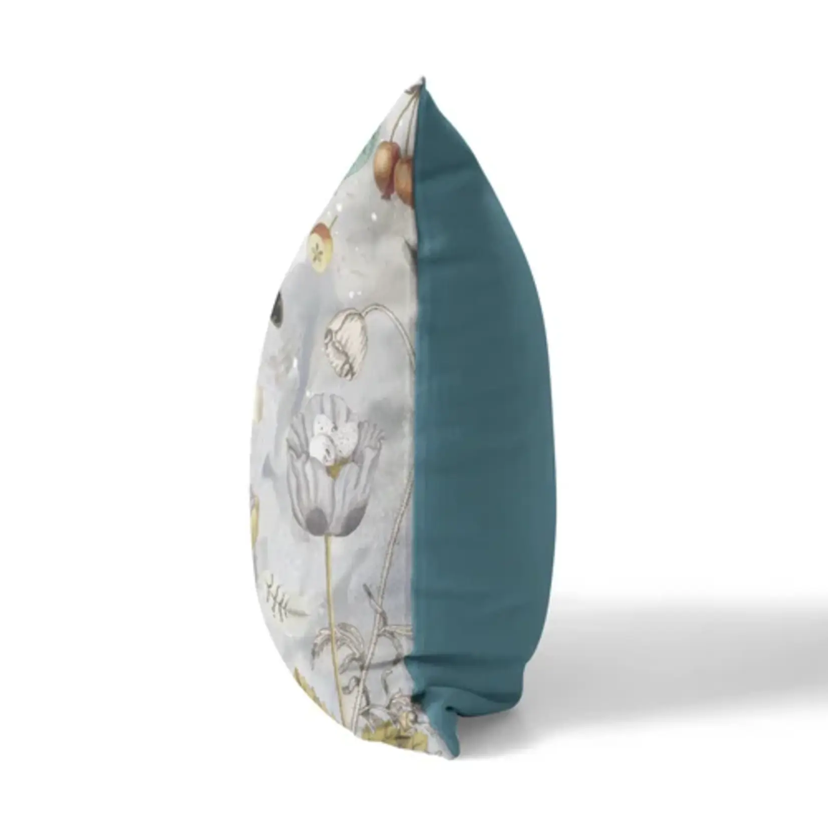 Sasha Parfenova Garden Bird Pillow in Silver Teal 20"x20"