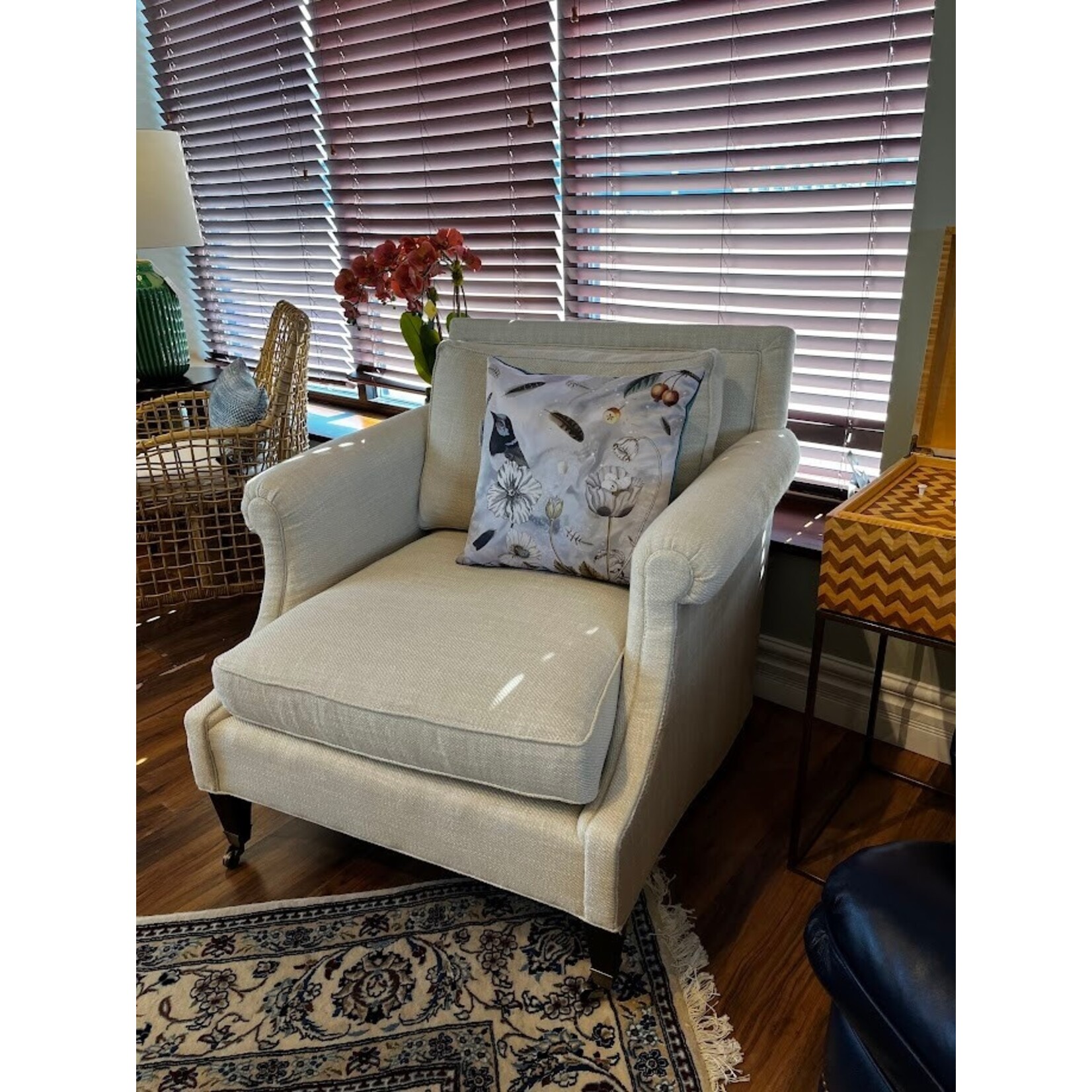 Sasha Parfenova Garden Bird Pillow in Silver Teal 20"x20"