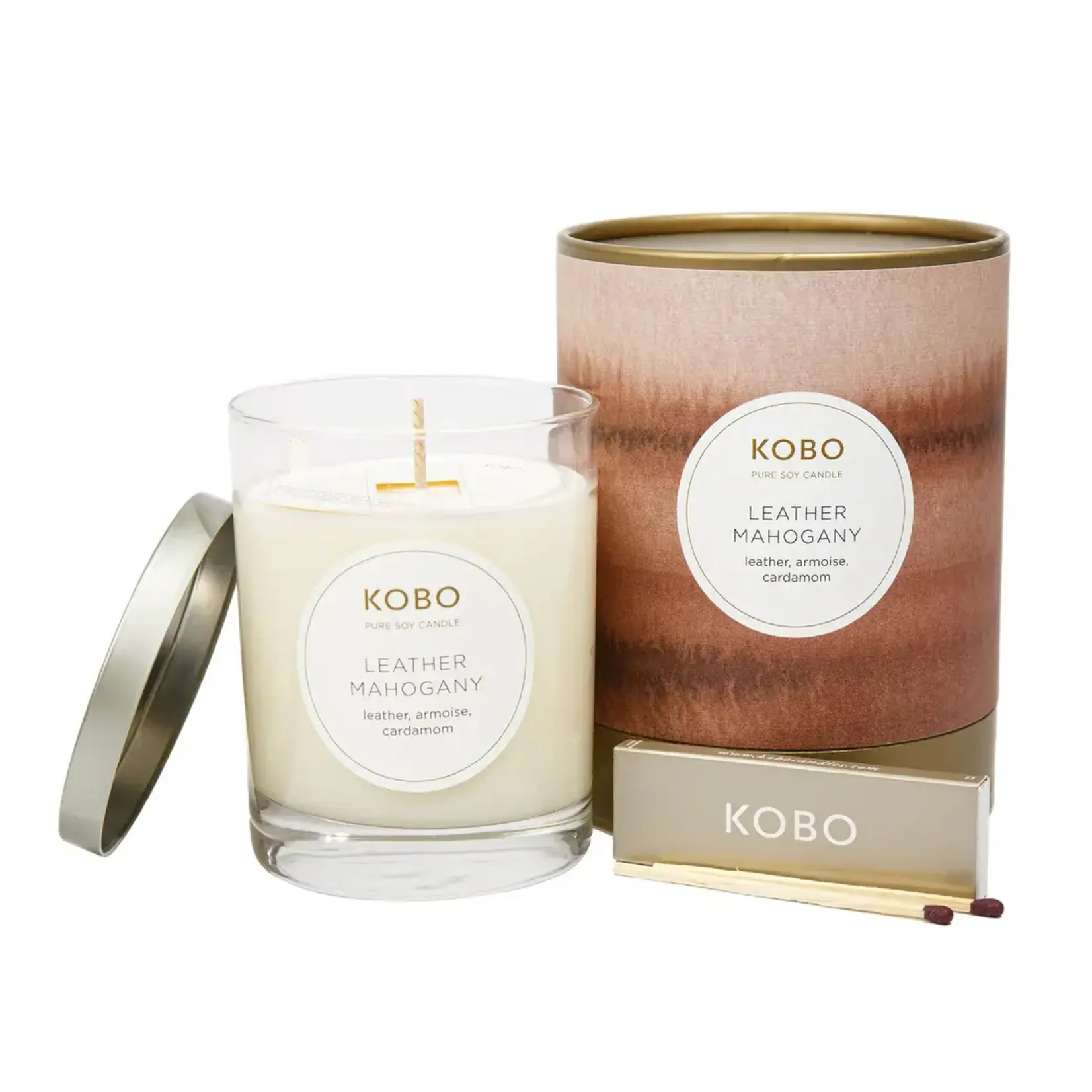 Kobo Leather Mahogany Watercolor Candle 100% Soy