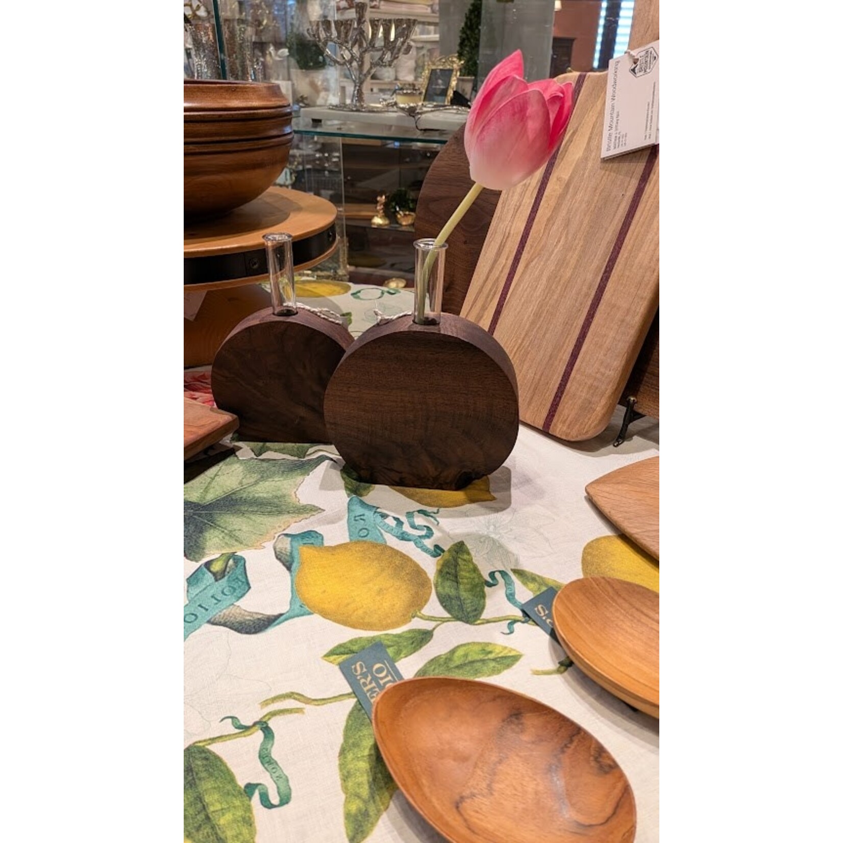 Bristle Mountain Woodworking Round Walnut Bud Vase L