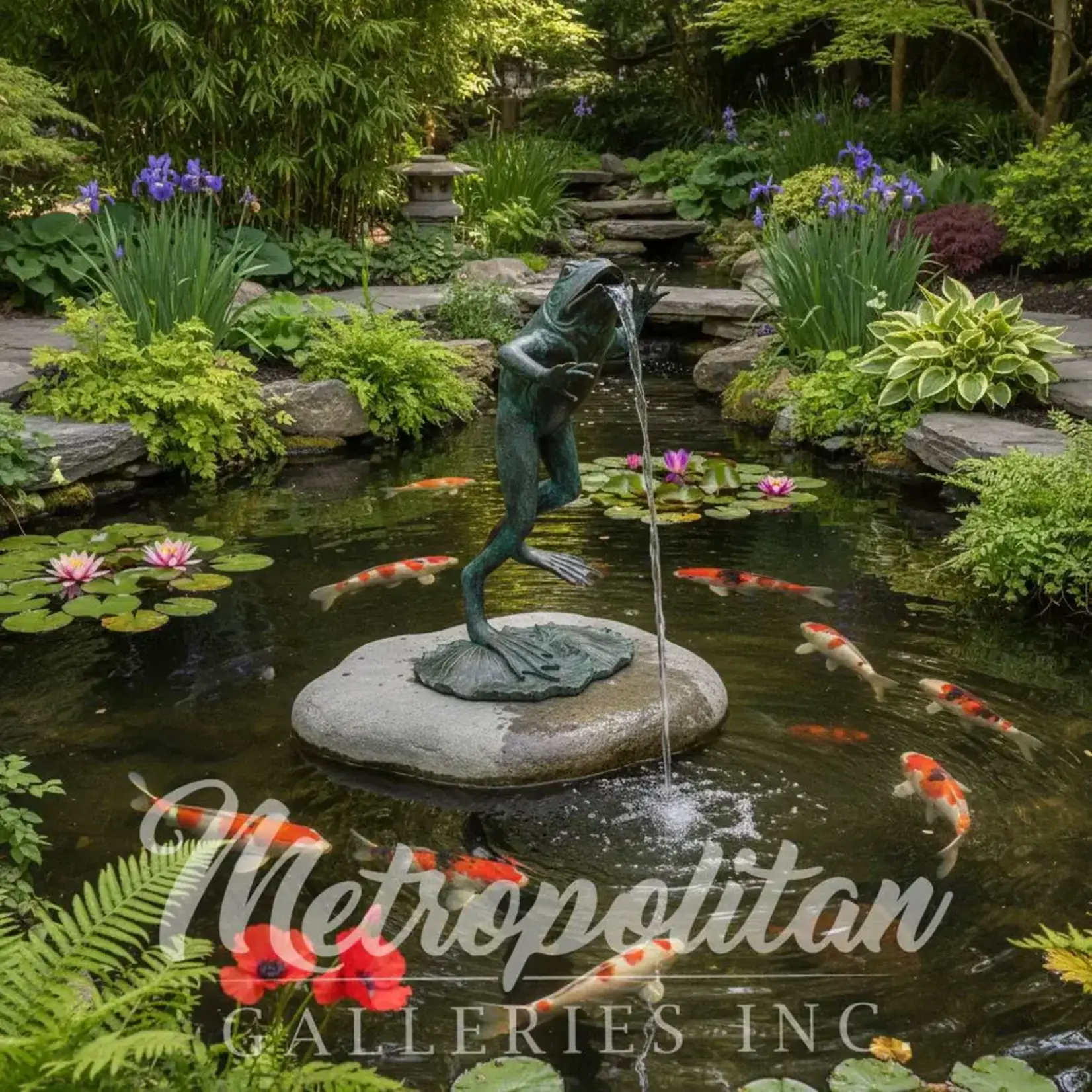 Metropolitan Bronze Large Jumping Frog Fountain Sculpture