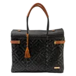 Luzia Collection Closed Basket Tote Braided Black Leather Cognac
