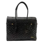Luzia Collection Closed Basket Tote Braided Black Leather Black