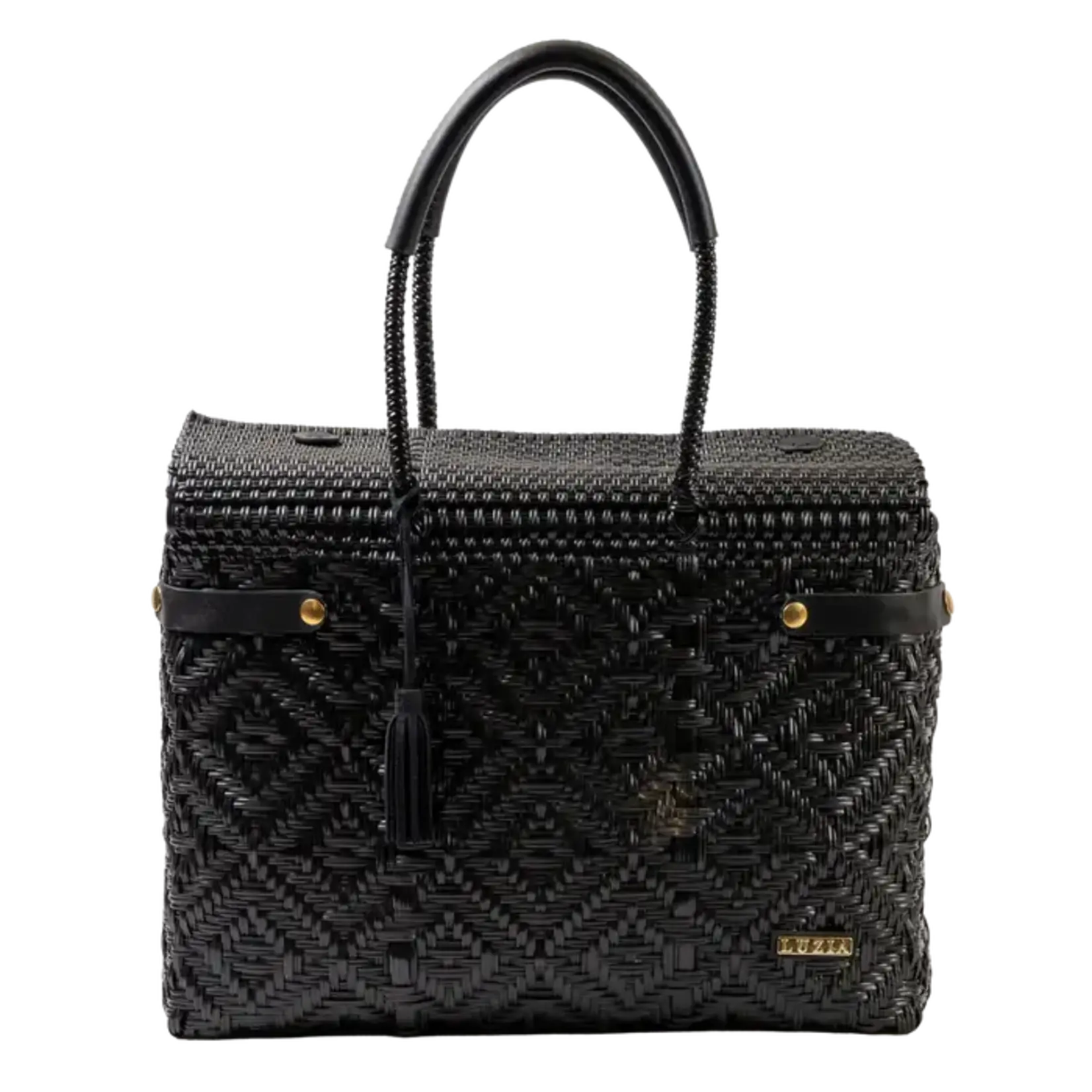 Luzia Collection Closed Basket Tote Braided Black Leather Black