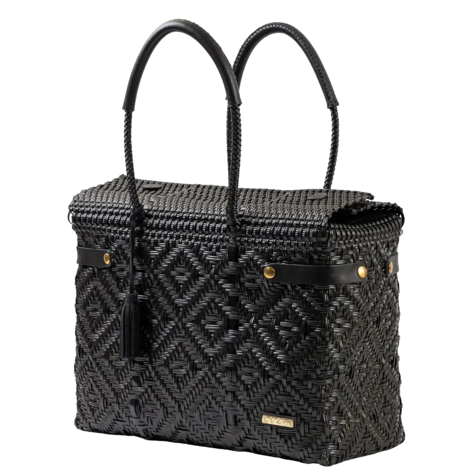 Luzia Collection Closed Basket Tote Braided Black Leather Black