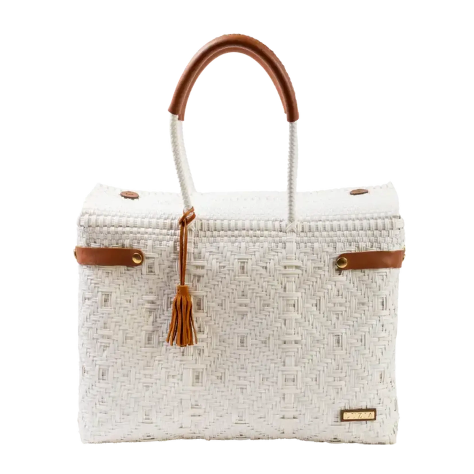 Luzia Collection Closed Basket Tote Braided White