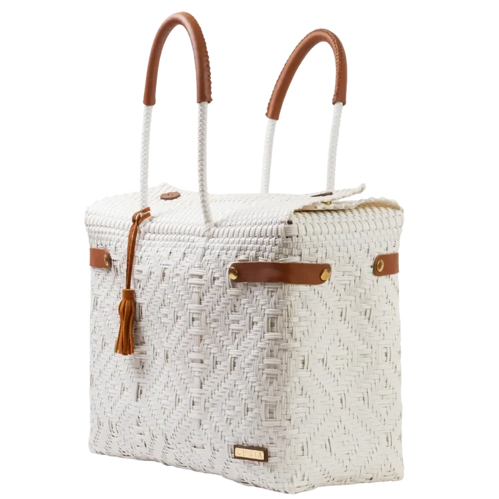Luzia Collection Closed Basket Tote Braided White