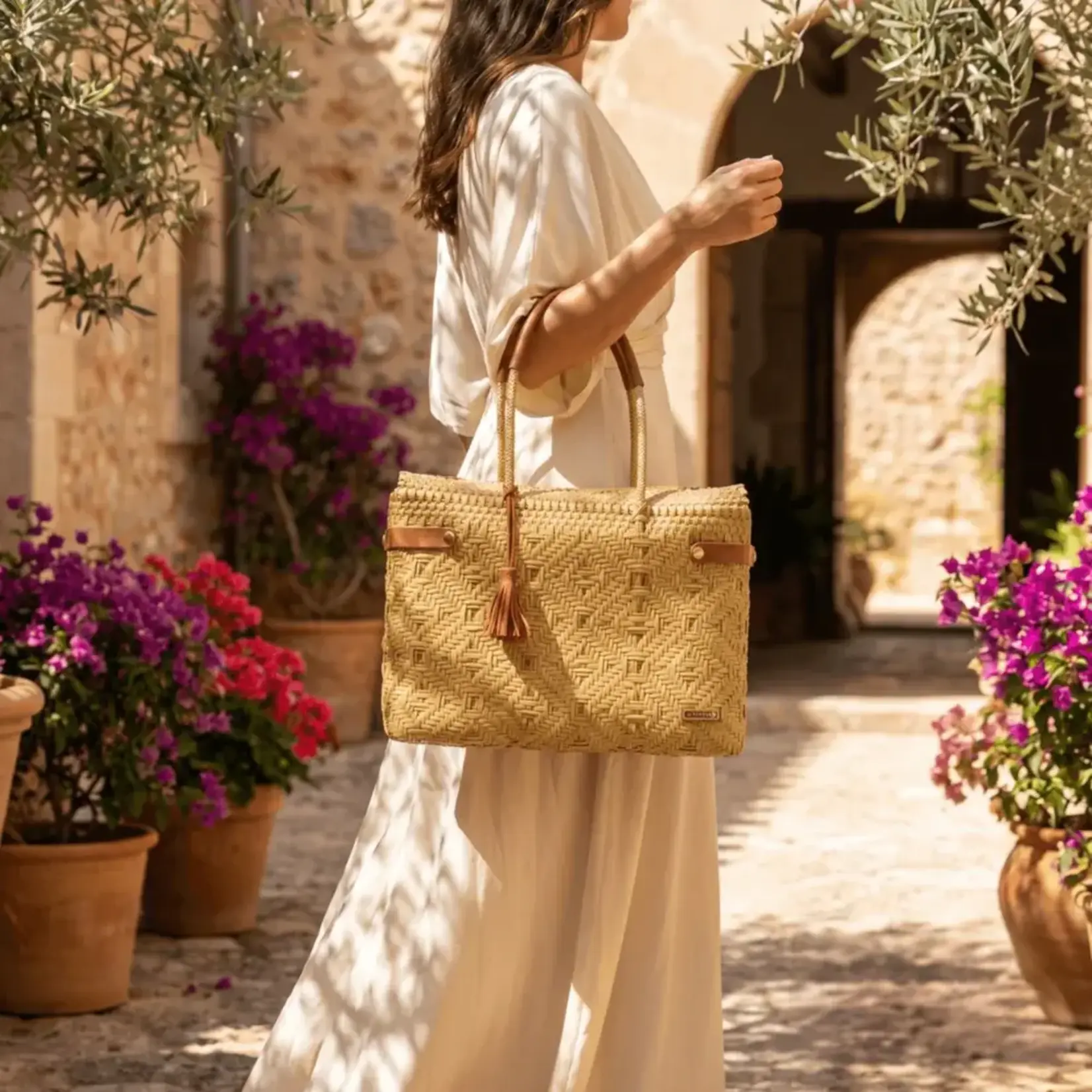 Luzia Collection Closed Basket Tote Braided Cappuccino