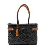 Luzia Collection Basket Tote Braided Black Leather Cognac